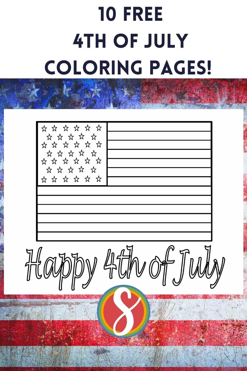 4th of July coloring page with flag