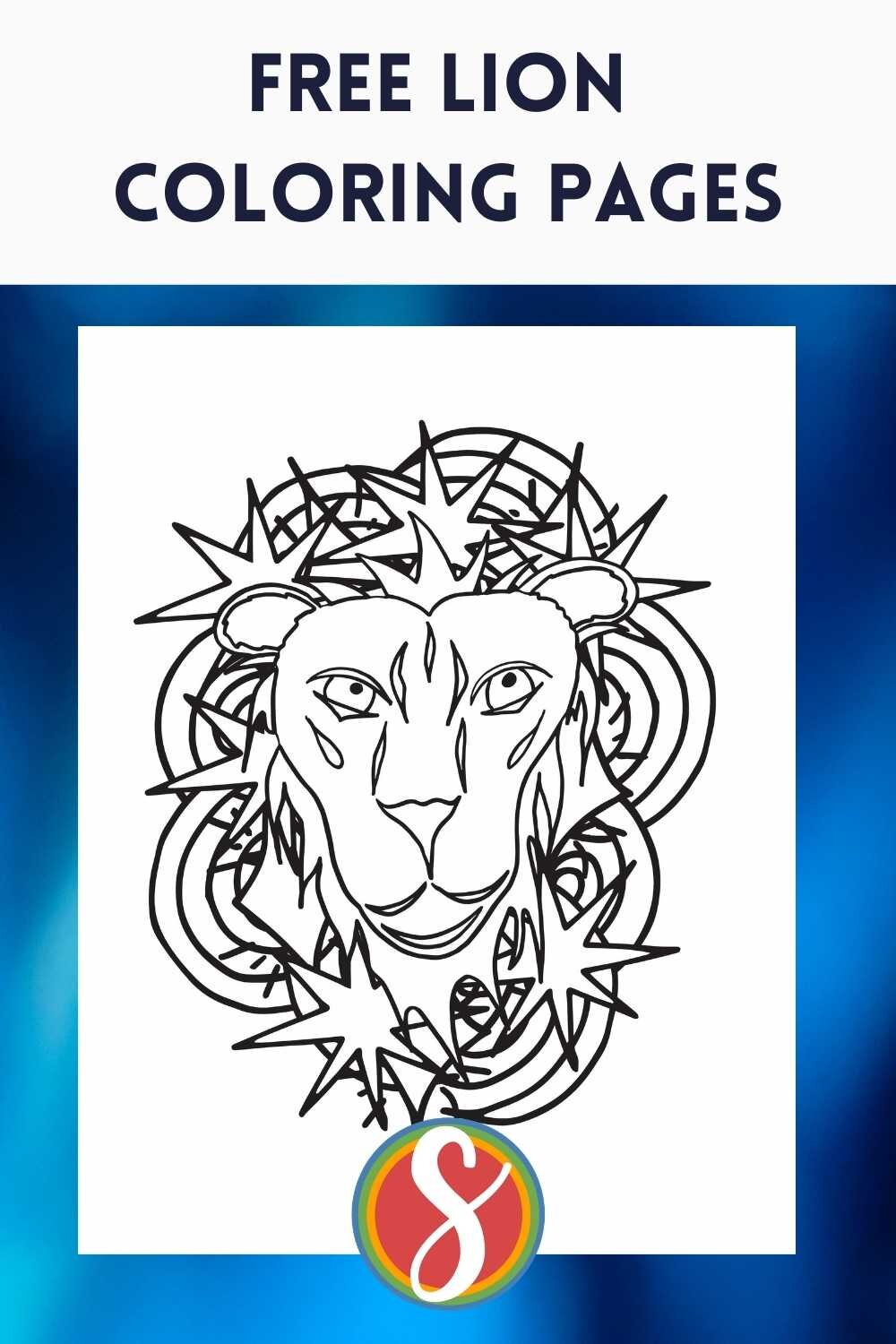 Free printable lion with stars and swirls - a unique and free coloring sheet to print and enjoy