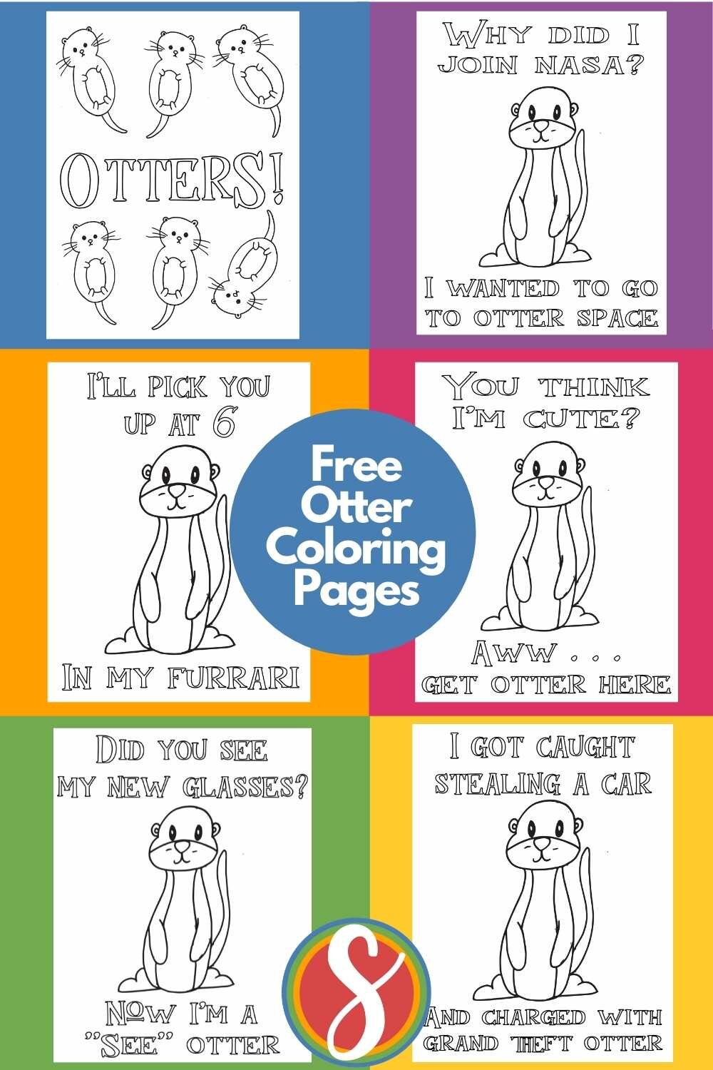 a collage of otter coloring pages