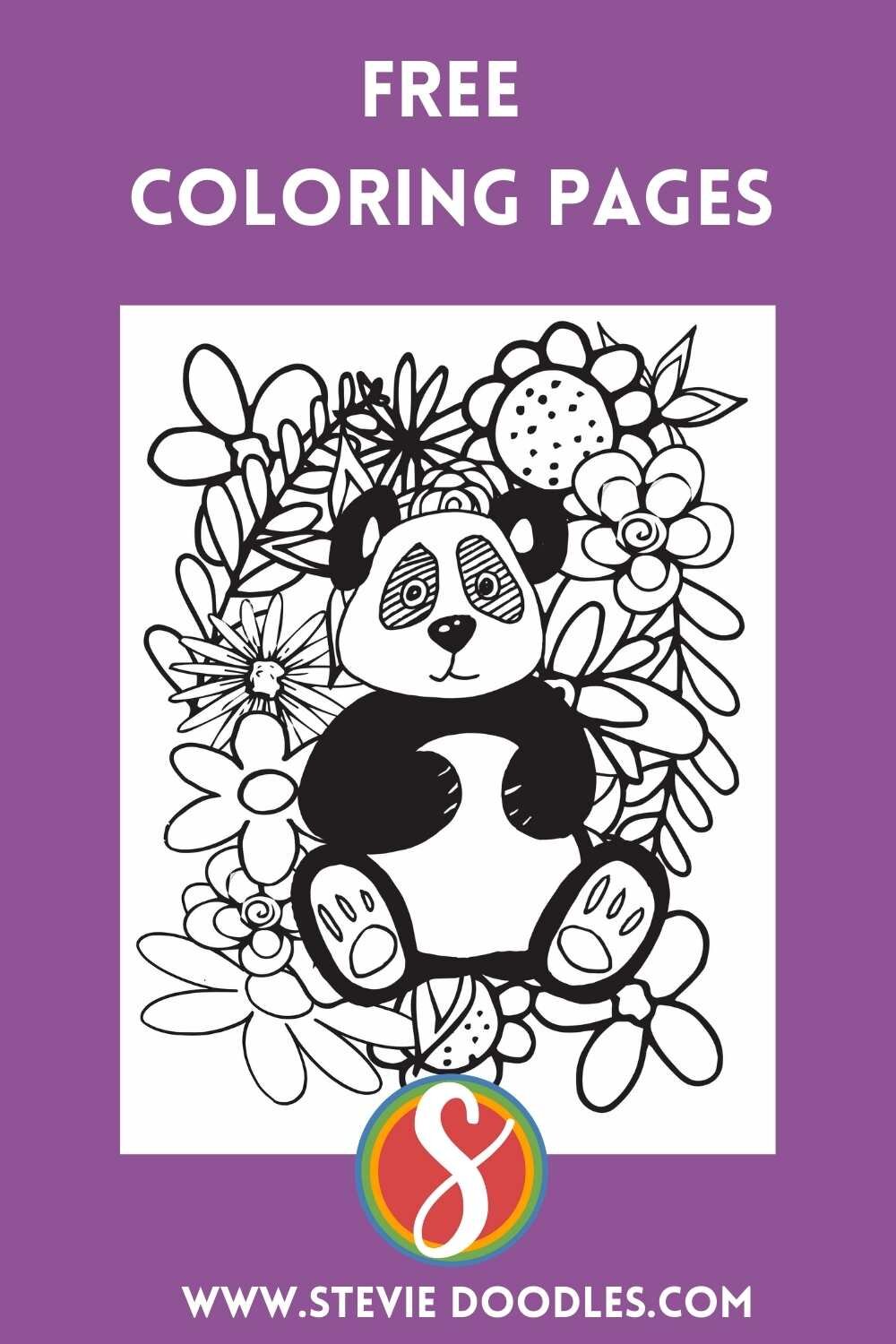 Free panda with flowers printable coloring page from Stevie Doodles