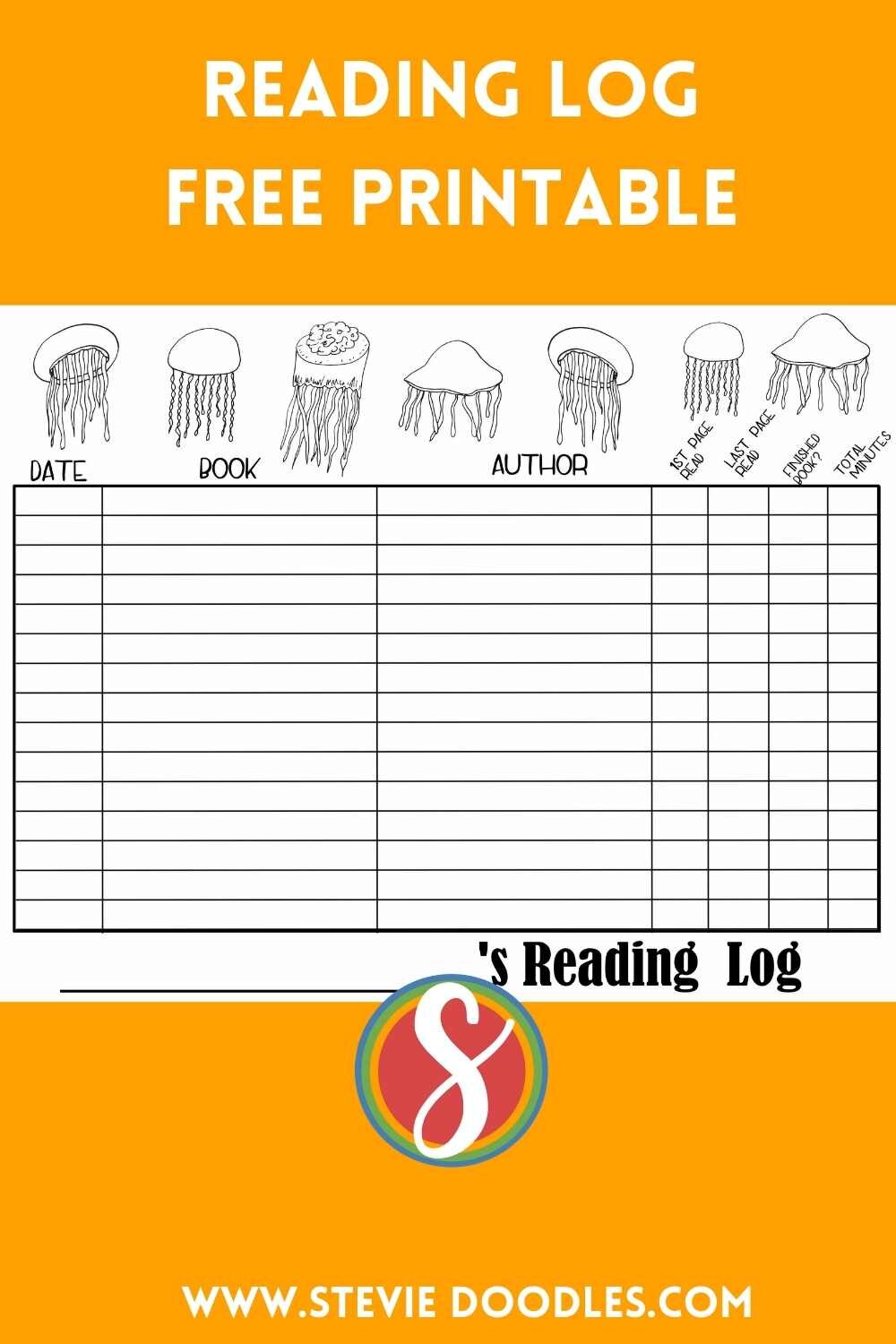 Free printable reading log to track your reading for your reading program - with jellyfish from Stevie Doodles