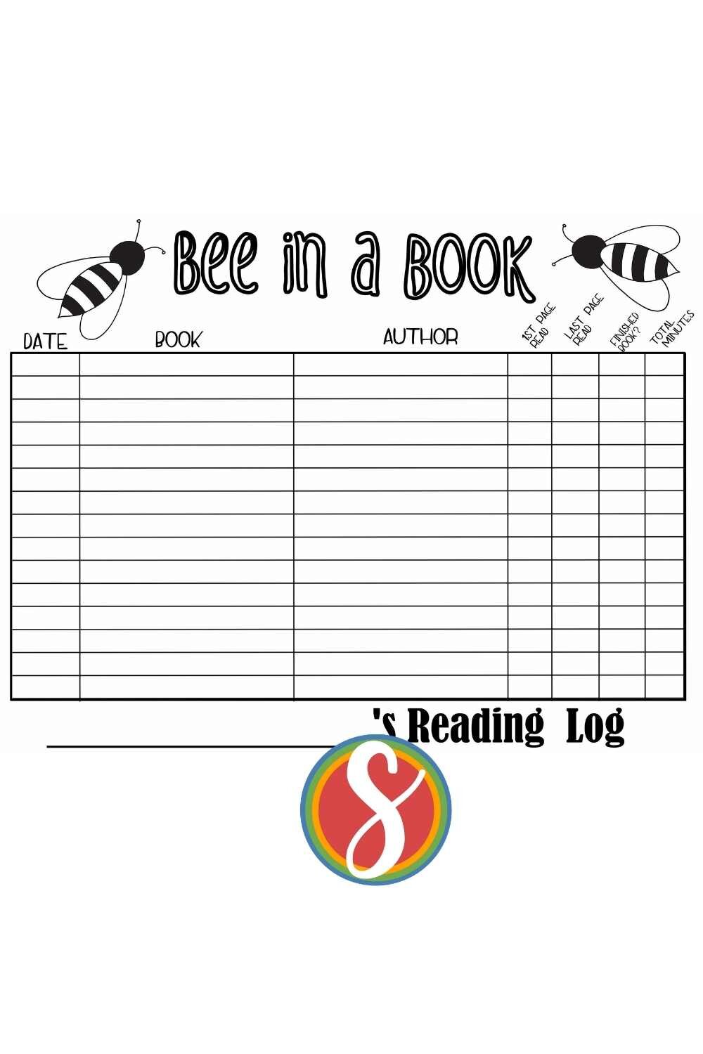 Free printable reading tracker to monitor your reading for your reading program - with bees from Stevie Doodles