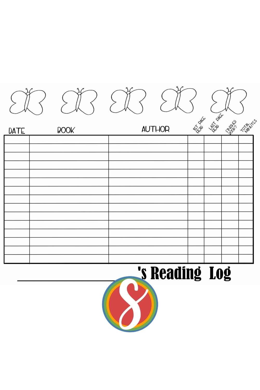 Free printable reading log to track your reading for your reading program - with butterflies from Stevie Doodles