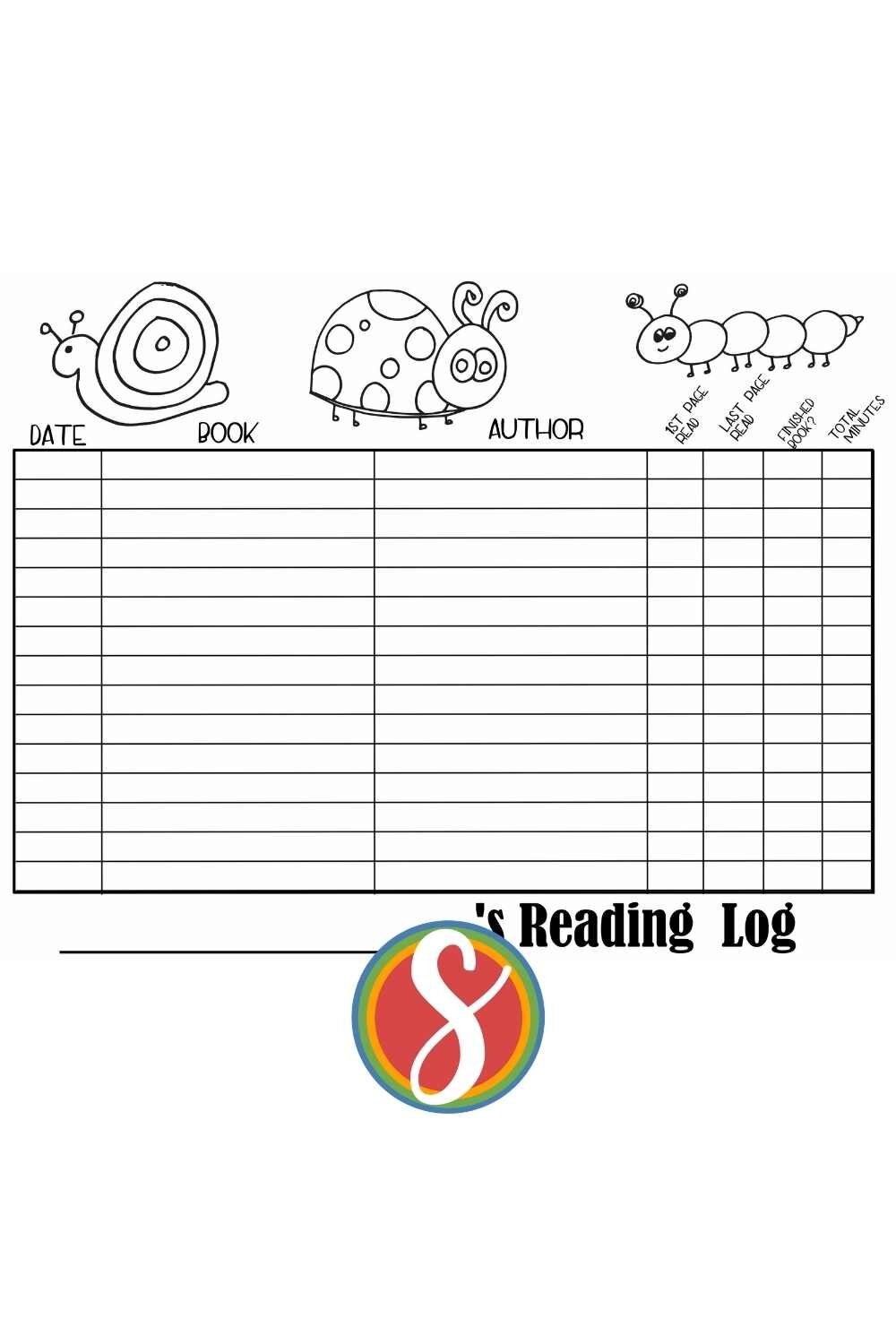 Free printable reading log to track your reading for your reading program - with a snail, ladybug, and a caterpillar from Stevie Doodles