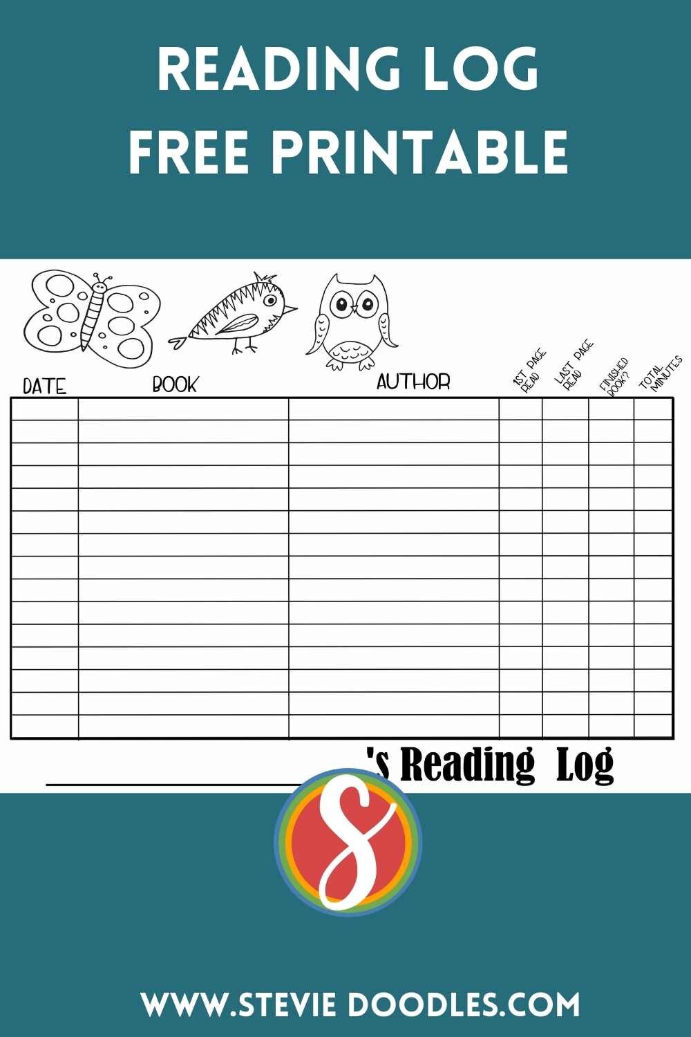 Free printable reading log from Stevie Doodles - track your reading for your reading program! 11 different styles to choose from! This one has a butterfly, a bird, and an owl - which of course is also a bird, but that’s beside the point. The point i…