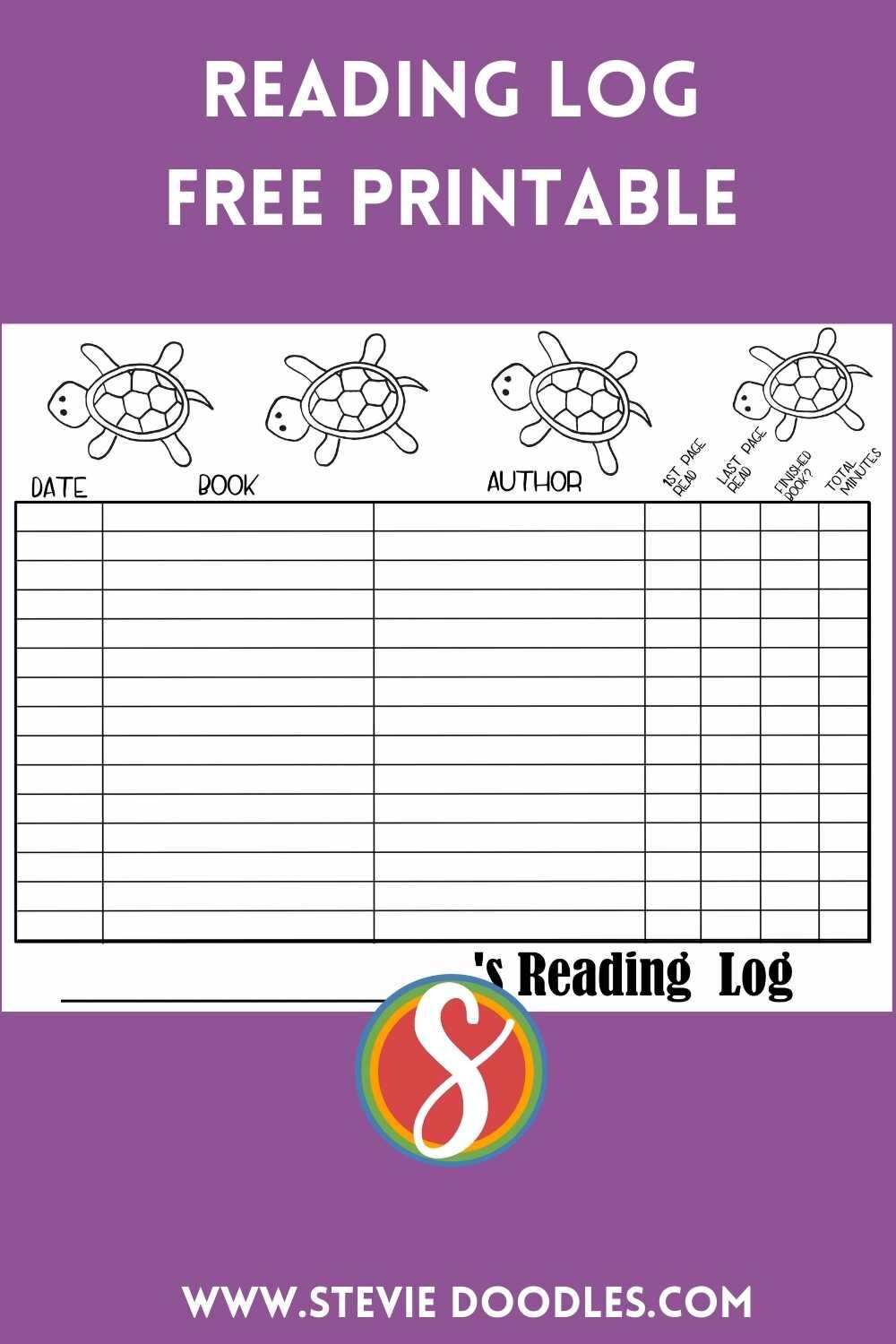 Free printable reading log from Stevie Doodles with TURTLES -  track your reading for your reading program! 11 different styles to choose from!