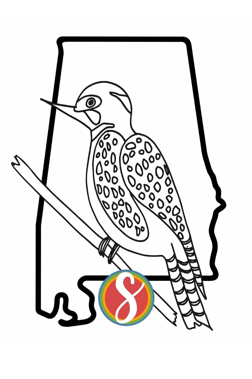 Alabama Yellowbird - a free printable Alabama coloring page from Stevie Doodles. The Yellowhammer is the state bird of Alabama - I think you’ll love this page + find 1000’s more other free coloring sheets at Stevie Doodles