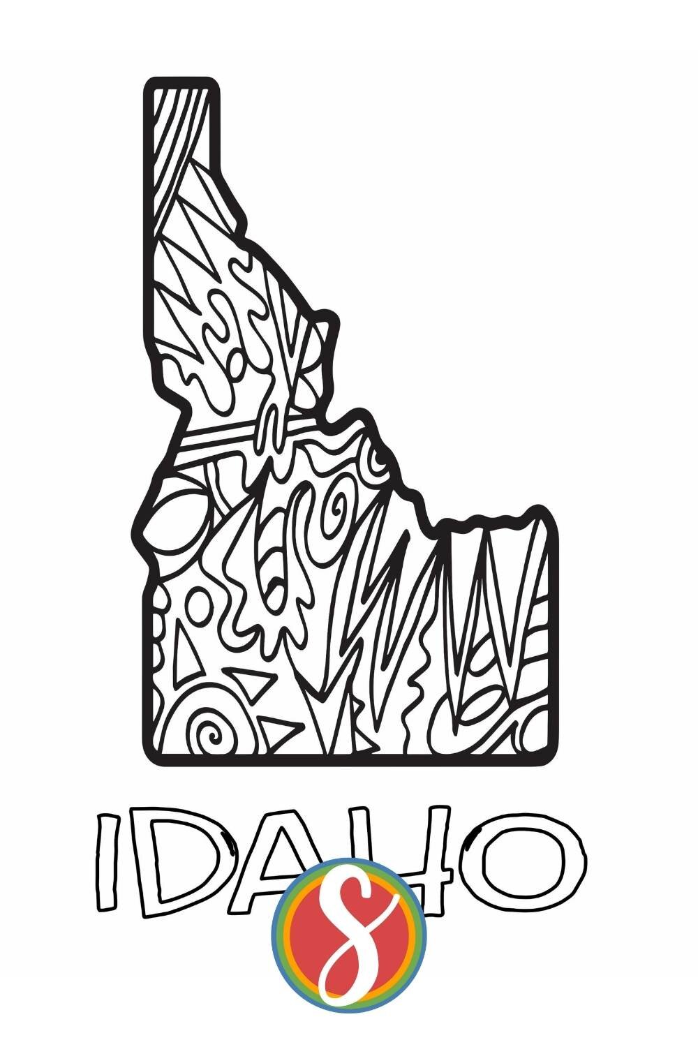 Free printable Idaho coloring page from Stevie Doodles - print and color 4 free Idaho-themed activity pages in this post from Stevie Doodles and find your state too!