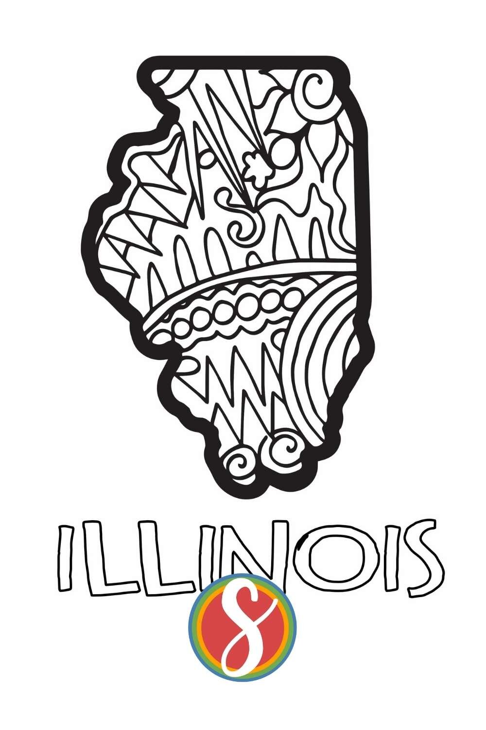 Free printable Illinois coloring page from Stevie Doodles - print and color 4 free Illinois-themed activity pages in this post from Stevie Doodles and find your state too!