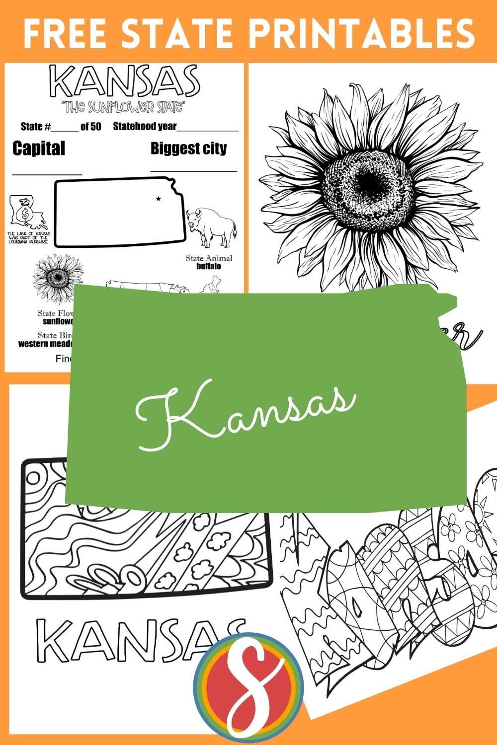 Free 4 Kansas coloring pages to print and color from Stevie Doodles - print and color these Kansas pages today