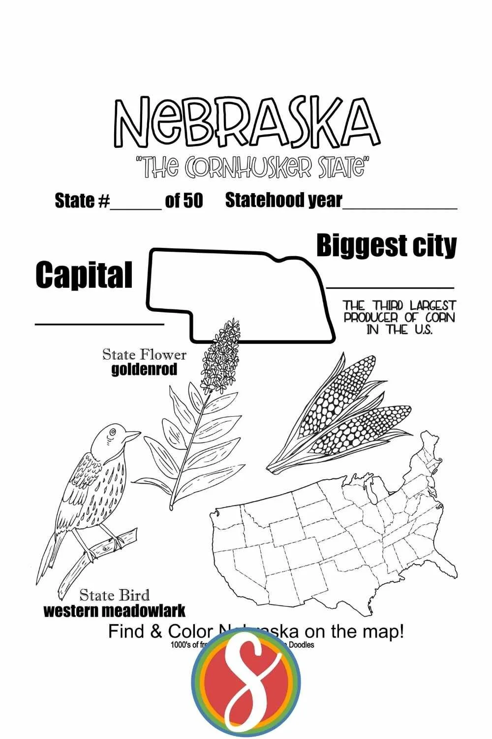 Free Nebraska Coloring Pages — Stevie Doodles