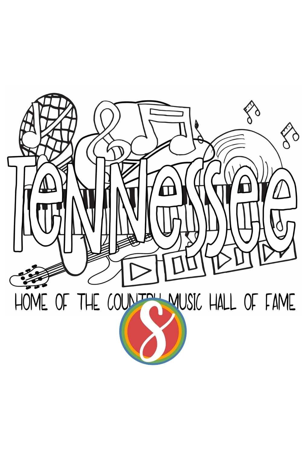 Free printable Tennessee coloring page from Stevie Doodles - print and color this Tennessee  printable activity sheet + 3 other free Tennessee pages today