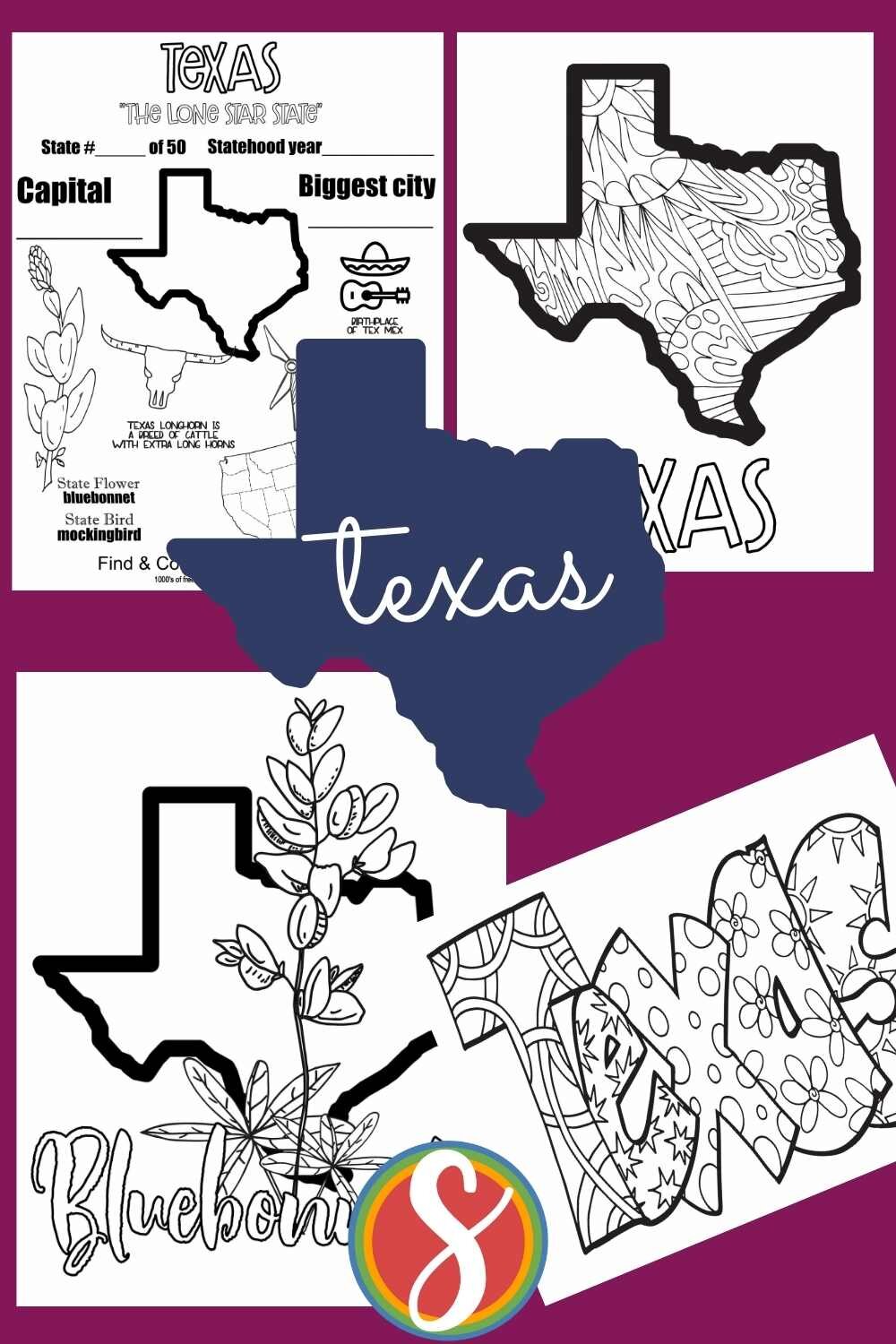 Free 4 Texas coloring pages to print and color from Stevie Doodles - print and color these Texas pages today