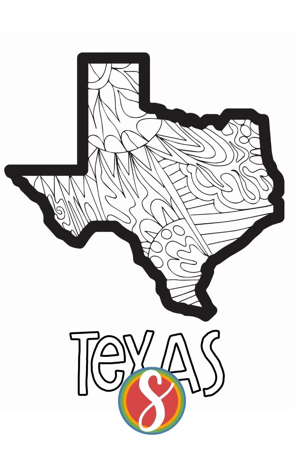 Free printable Texas  coloring page from Stevie Doodles - print and color 4 free Texas themed activity pages in this post from Stevie Doodles and find your state too!