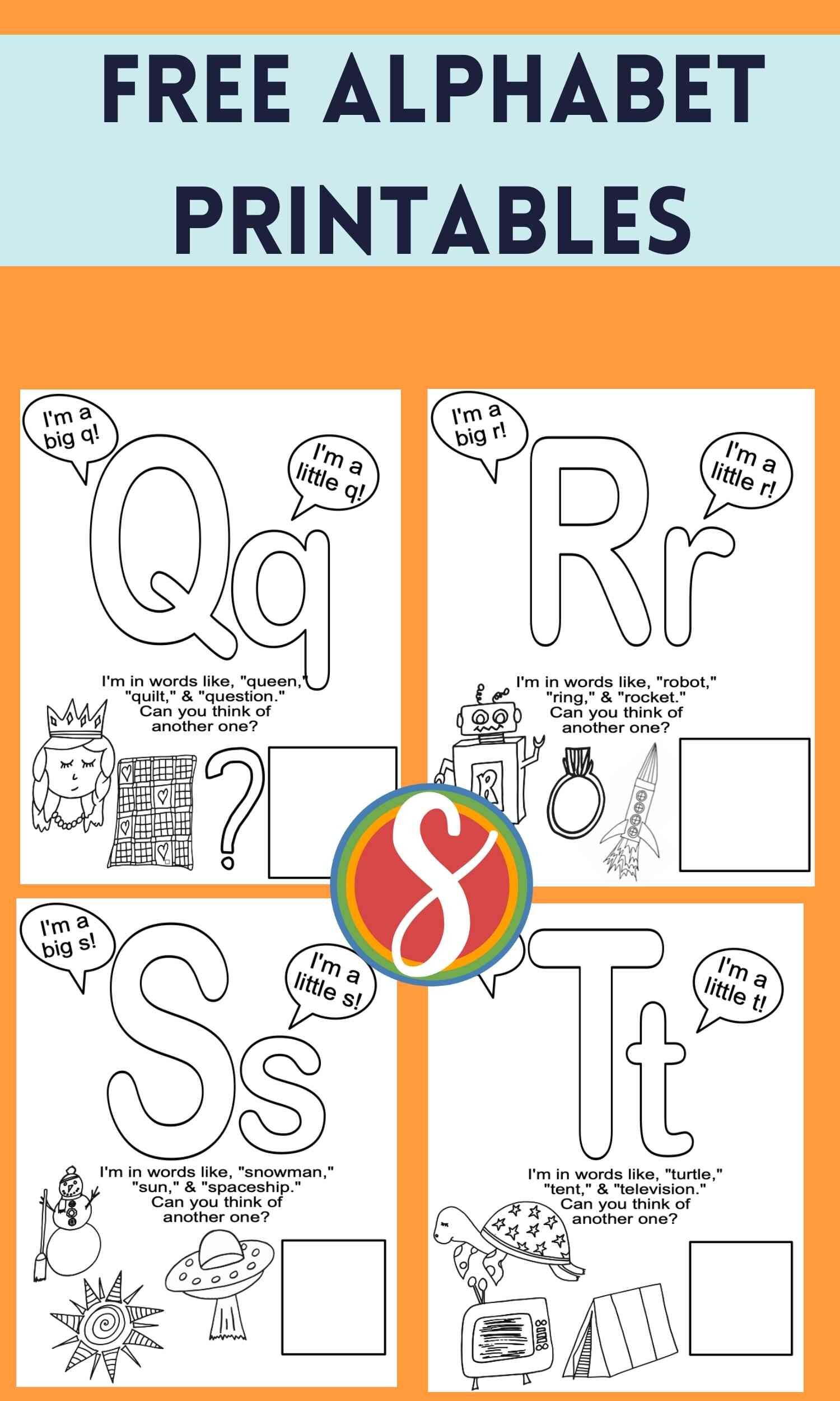 26 free letters activity pages all about the alphabet - get all 26 alphabet coloring pages in this one post - free to print and color from Stevie Doodles