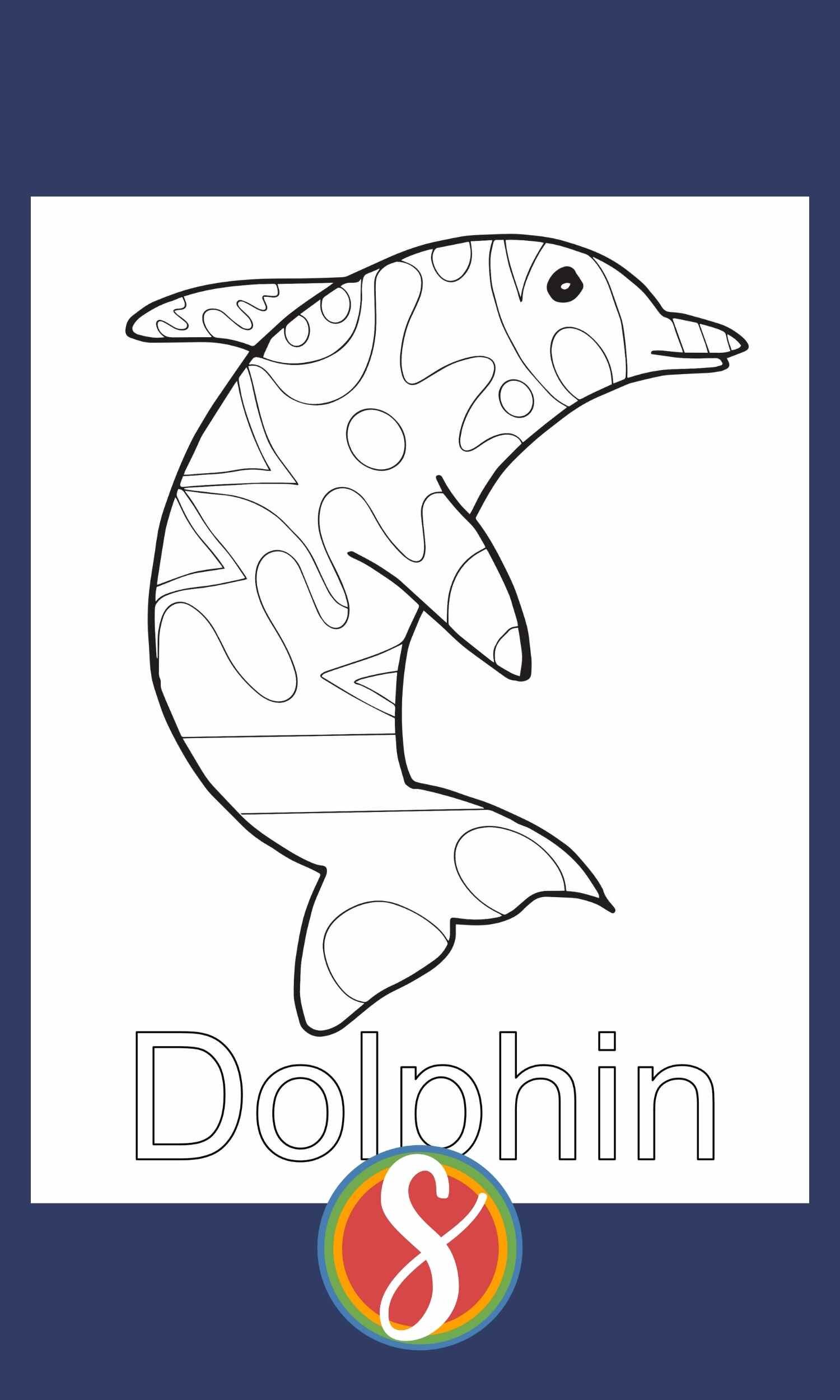 Free printable dolphin coloring page for kids - 11 free dolphin printables from Stevie Doodles