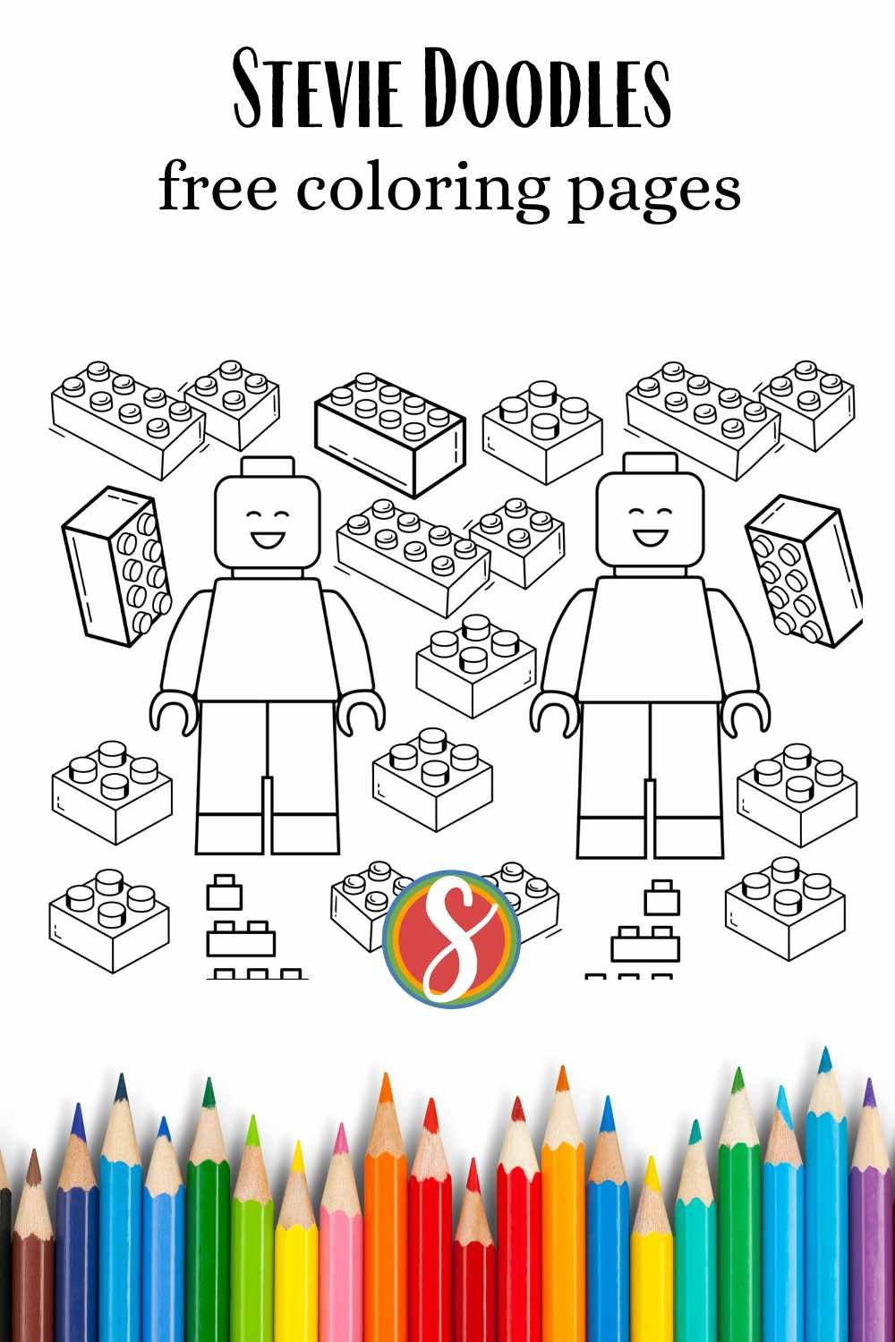 2 lego men surrounded by colorable lego blocks