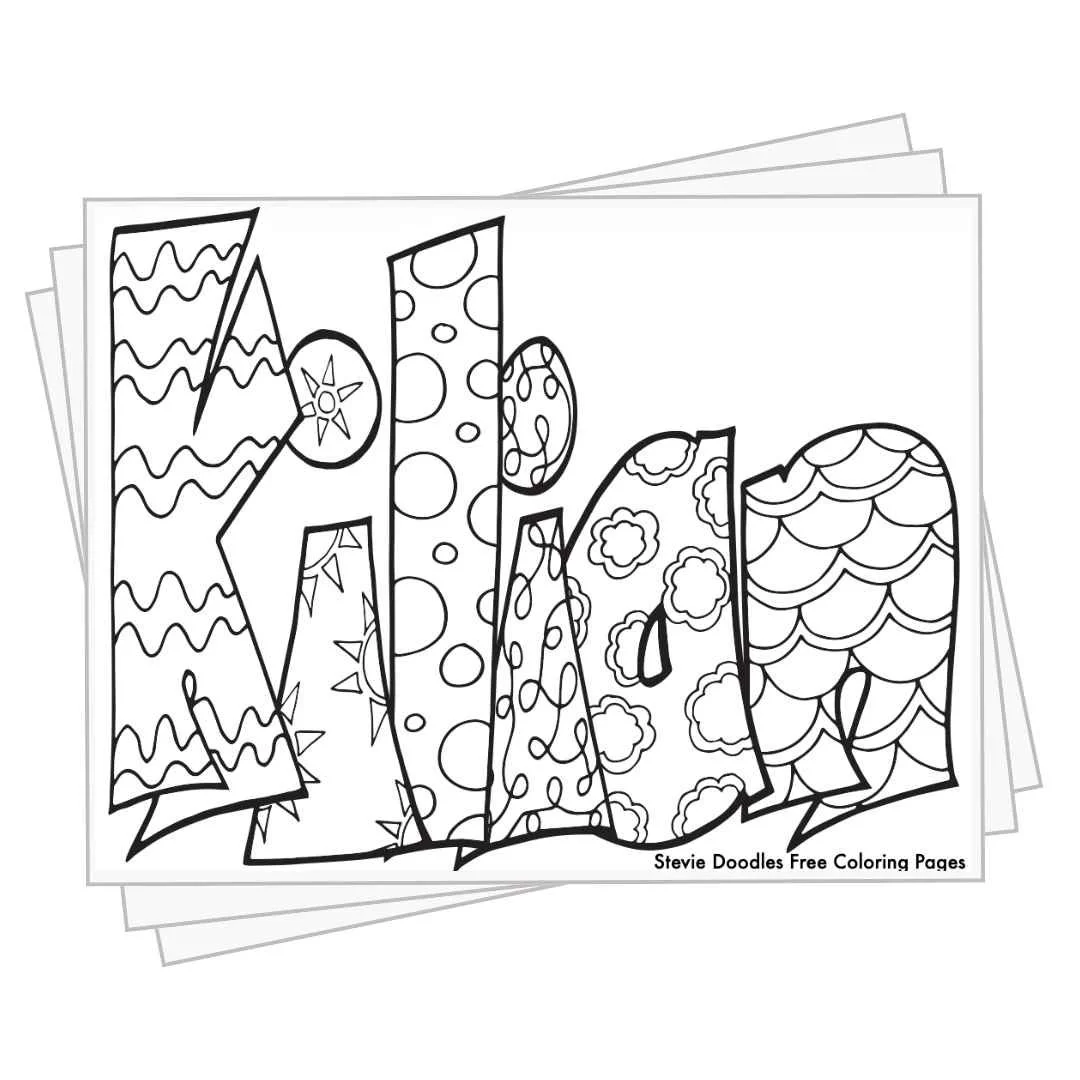 bubble letters "Kilian" with doodles inside to color