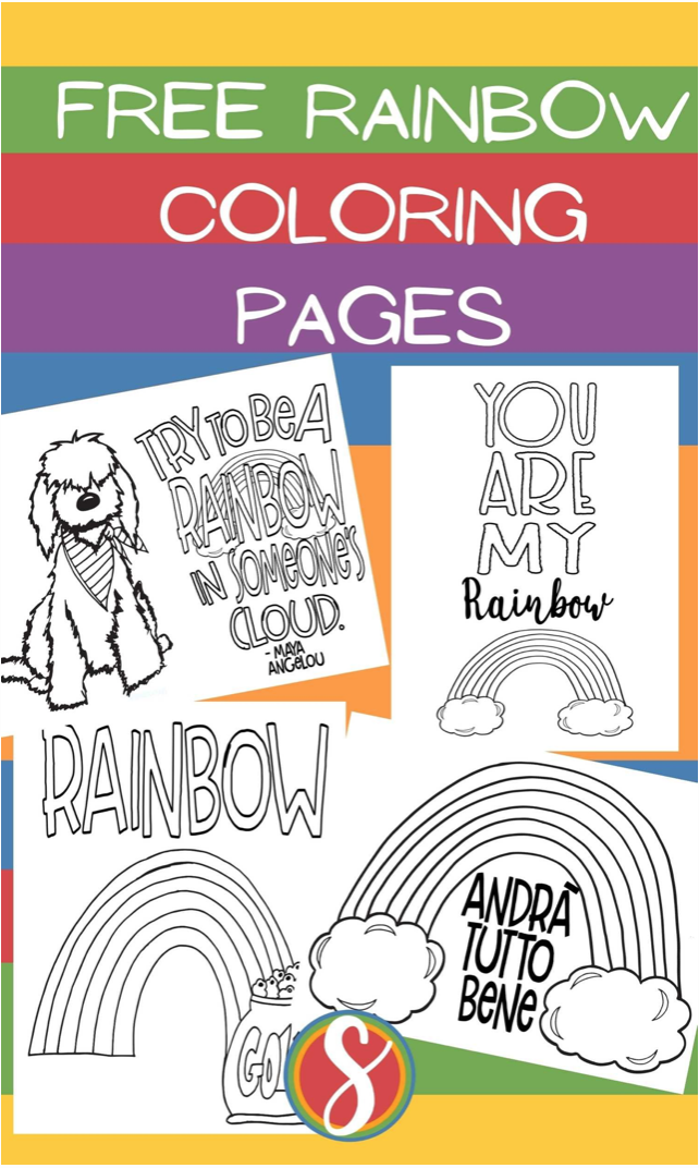 collage of rainbow coloring pages