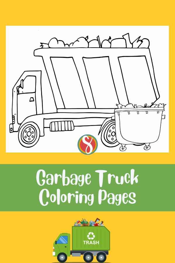 colorable garbage truck and colorable garbage bin