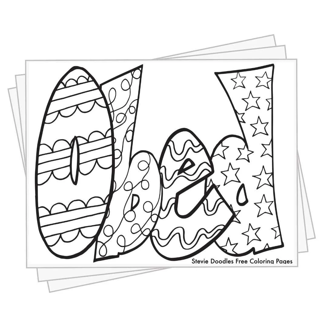 bubble letters "Obed" with doodles inside to color