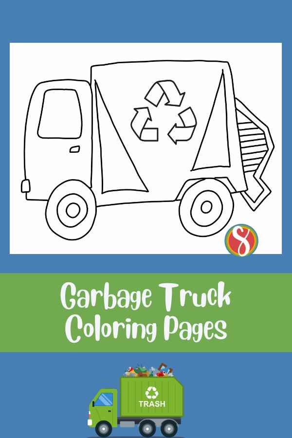 garbage truck color page with recycling symbol