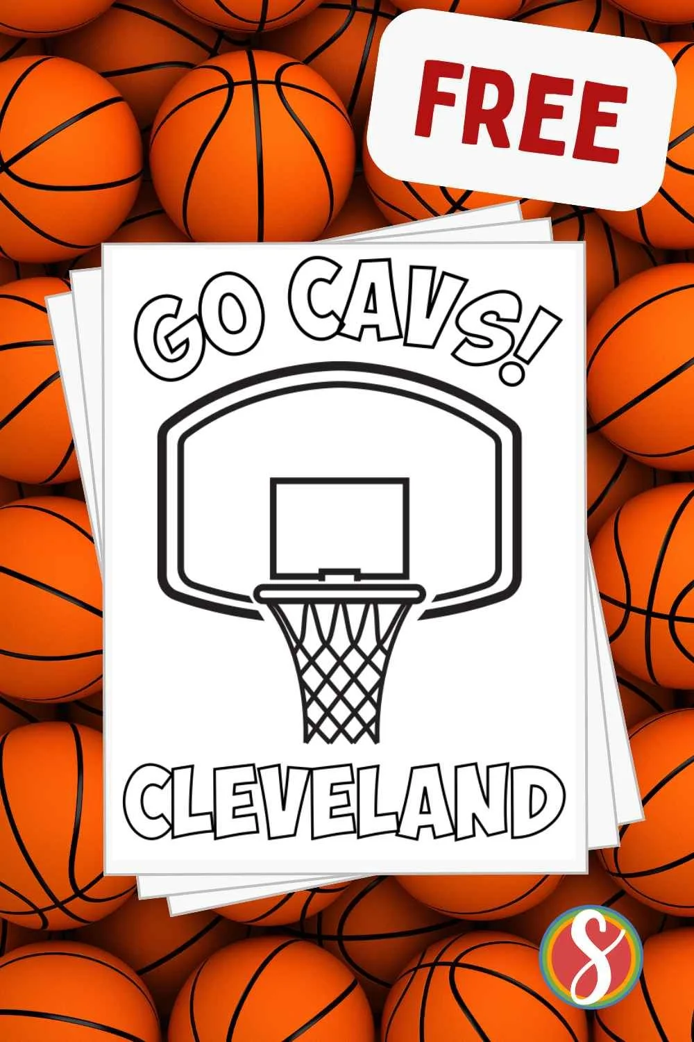 colorable basketball hoop and colorable "Go Cavs Cleveland" text