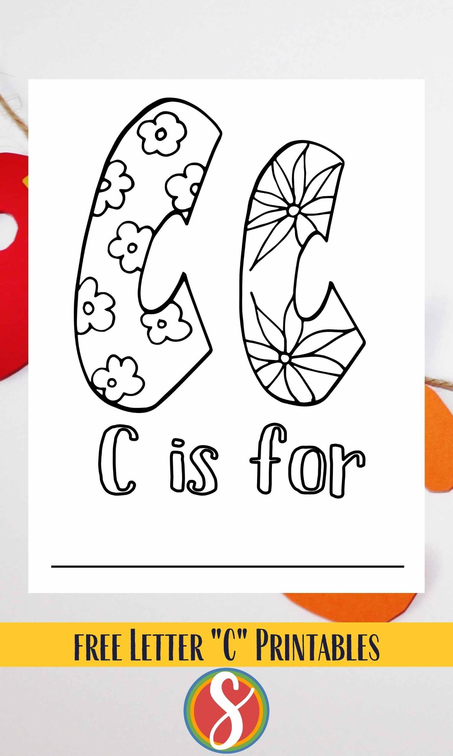 2 bubble letter c's, one big one small, full of flowers to color