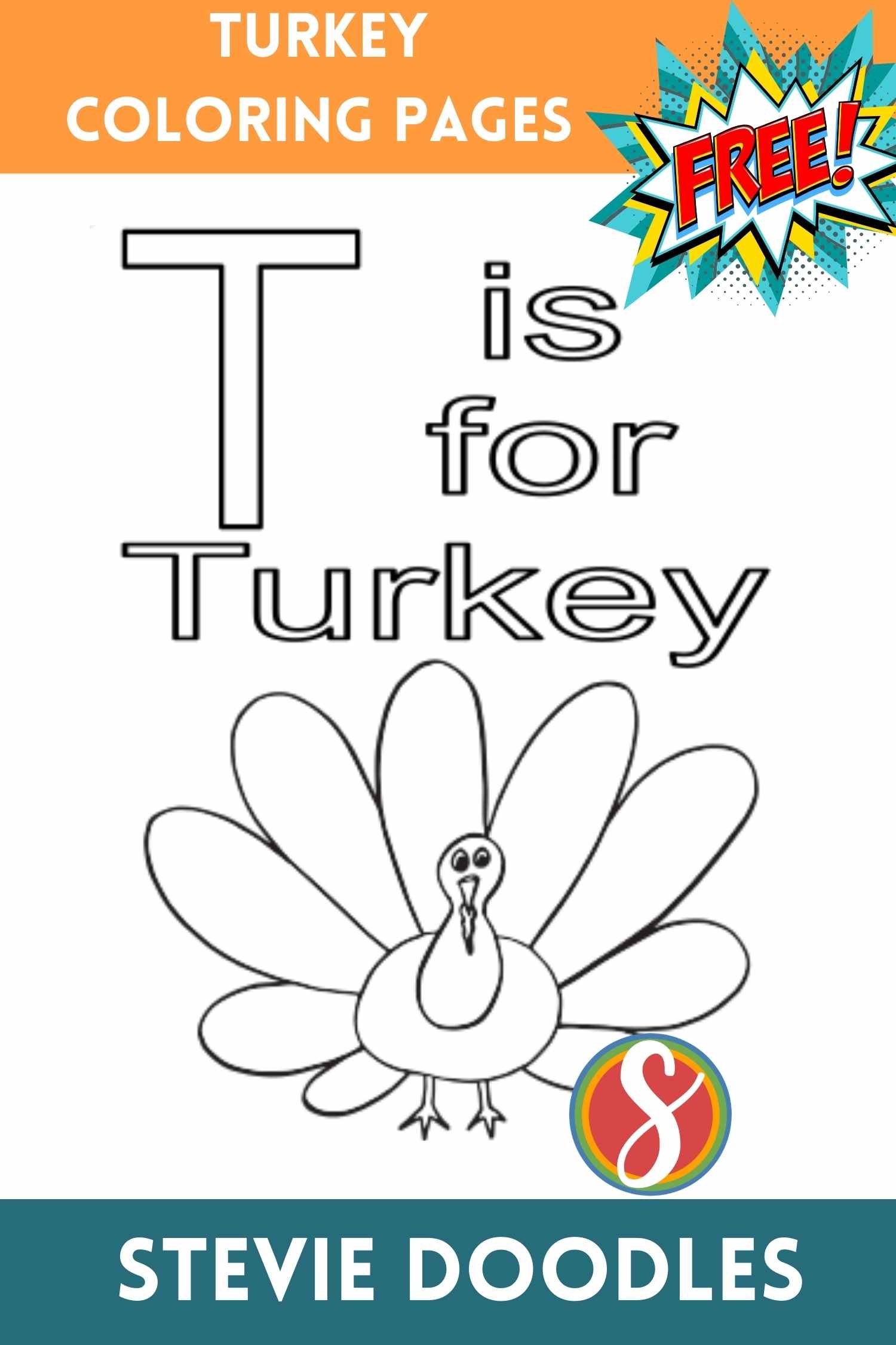 colorable text "I love turkey" above a simple colorable turkey
