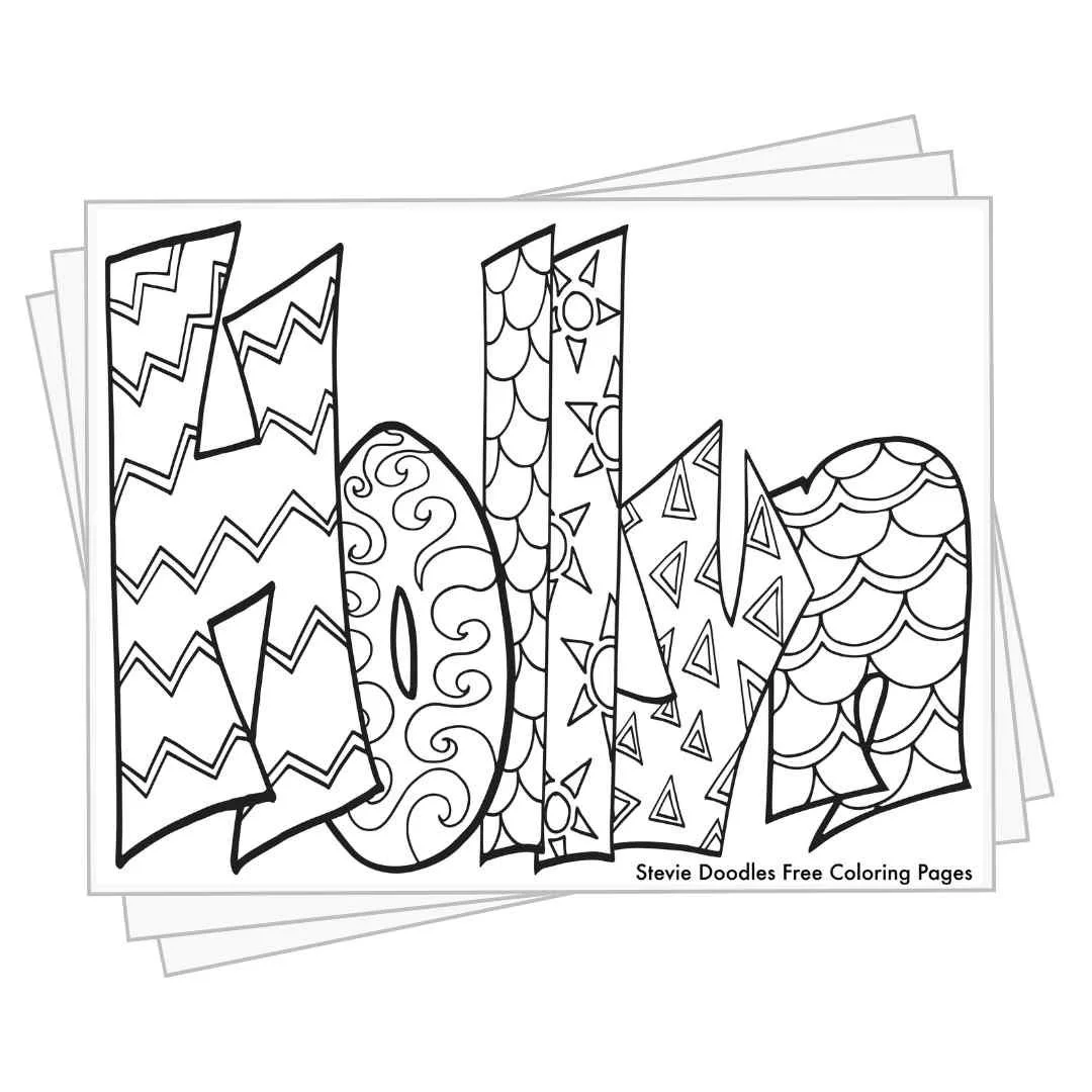 bubble letters "Hollyn" with doodles inside to color