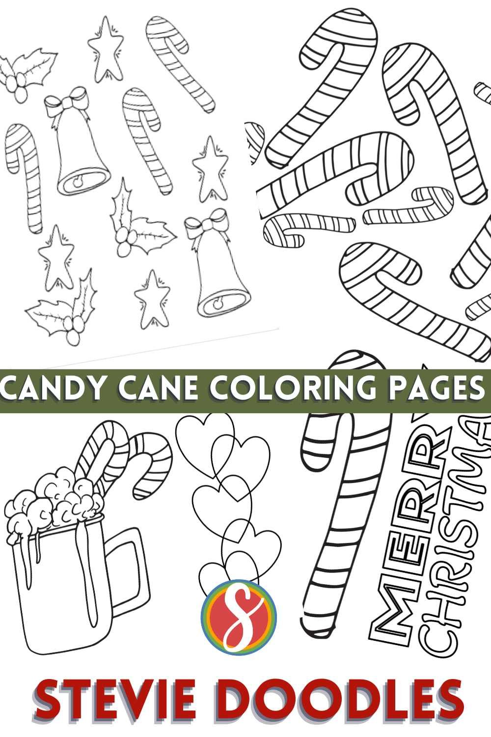 collage of candy cane coloring pages