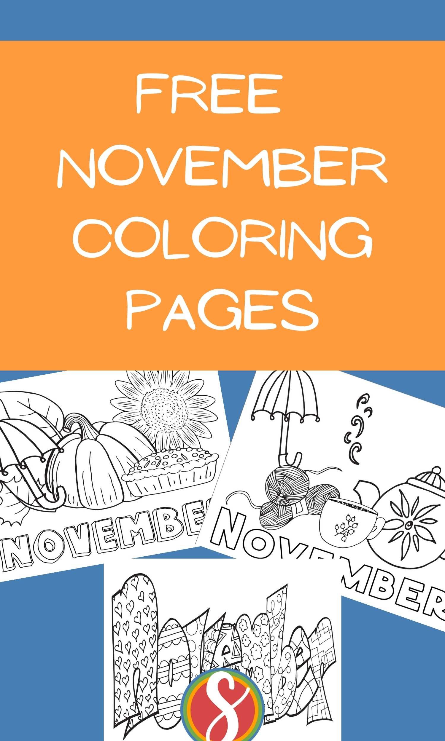 collage of thanksgiving coloring pages about November