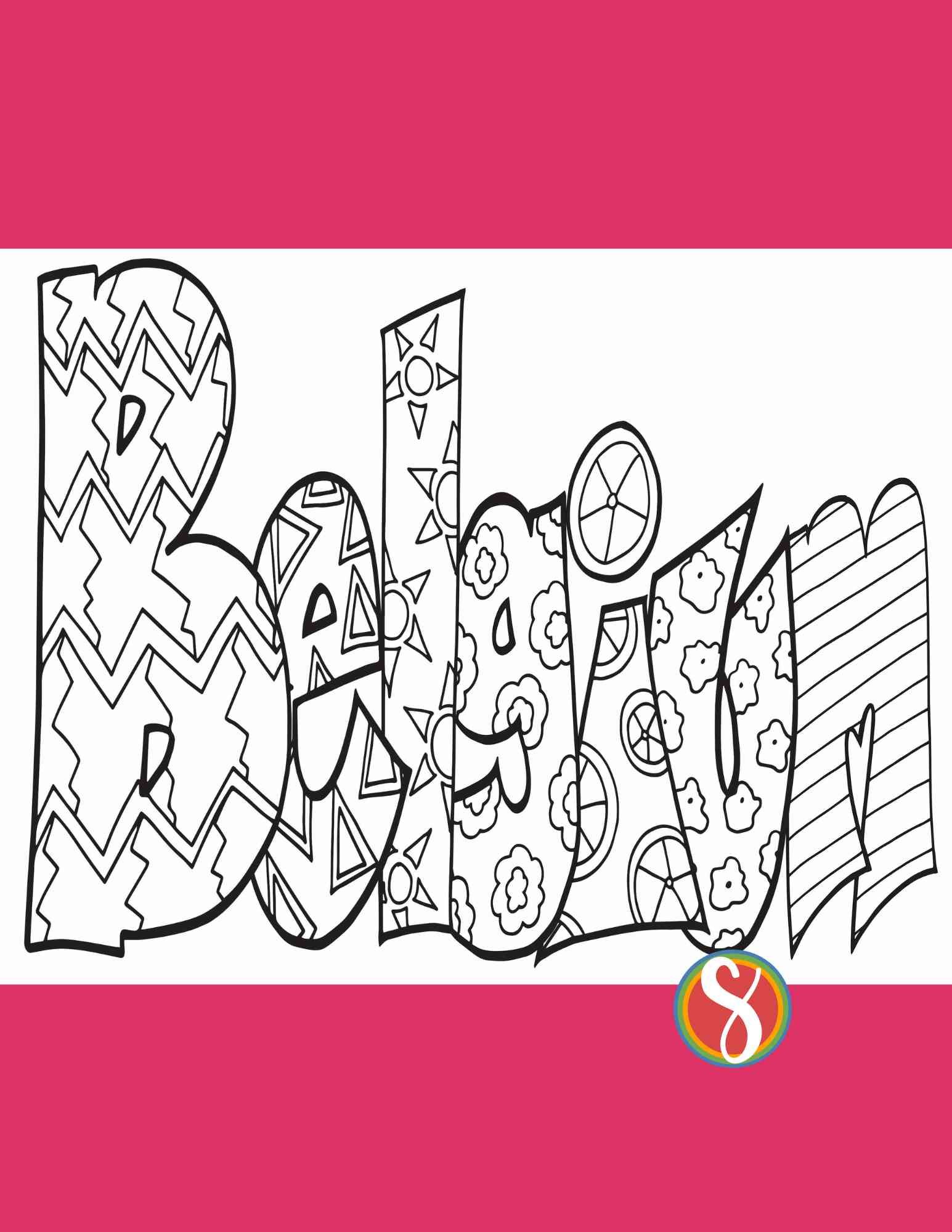 belgium coloring page belgium bubble letters filled with doodles