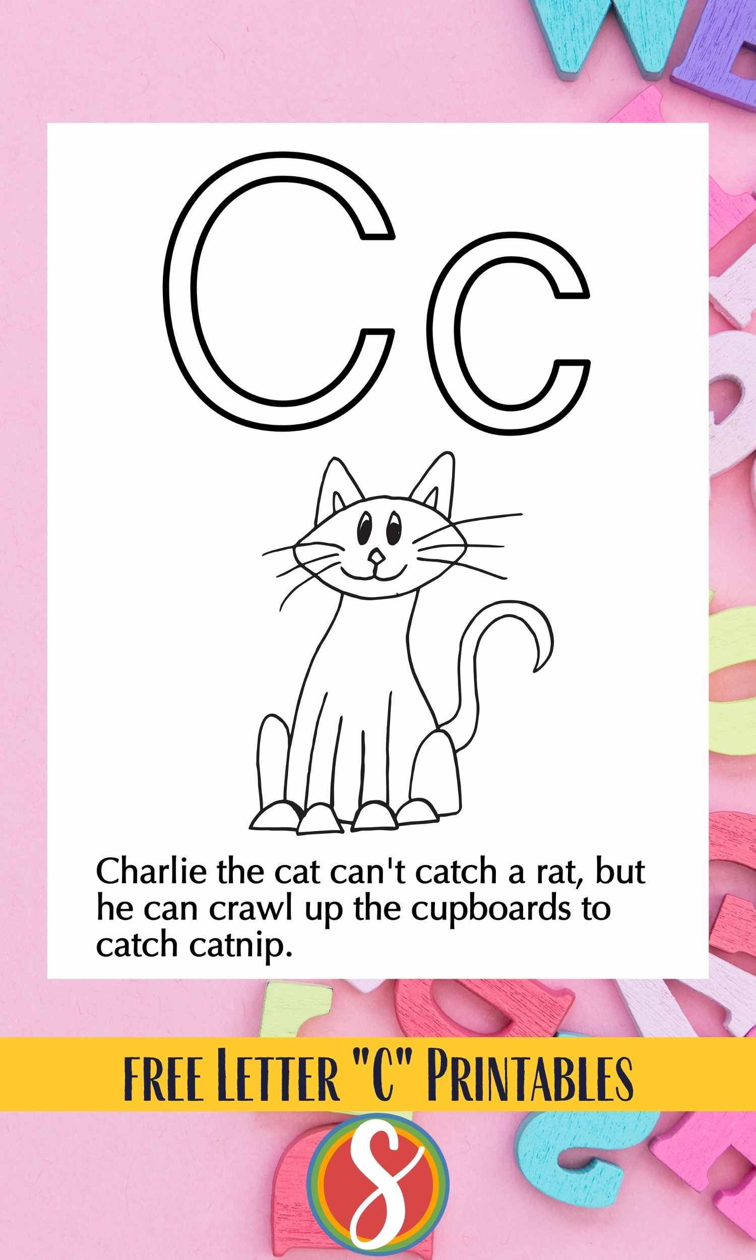 one large cat to color and a silly sentence full of "C" words