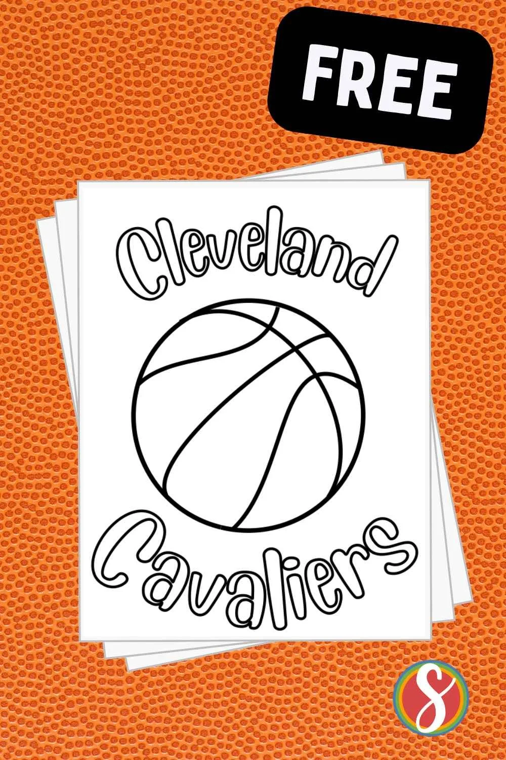 simple basketball to color with colorable text "cleveland cavaliers"