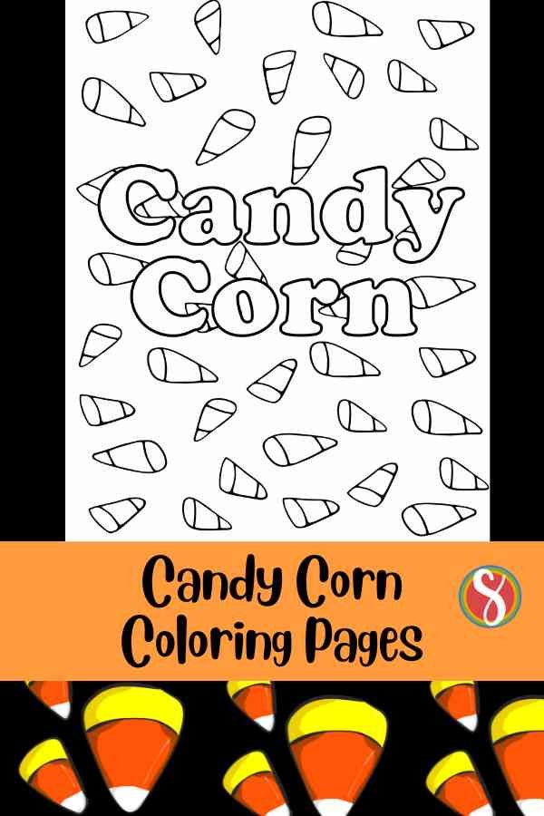 colorable text "candy corn" and lots of little candy corn to color