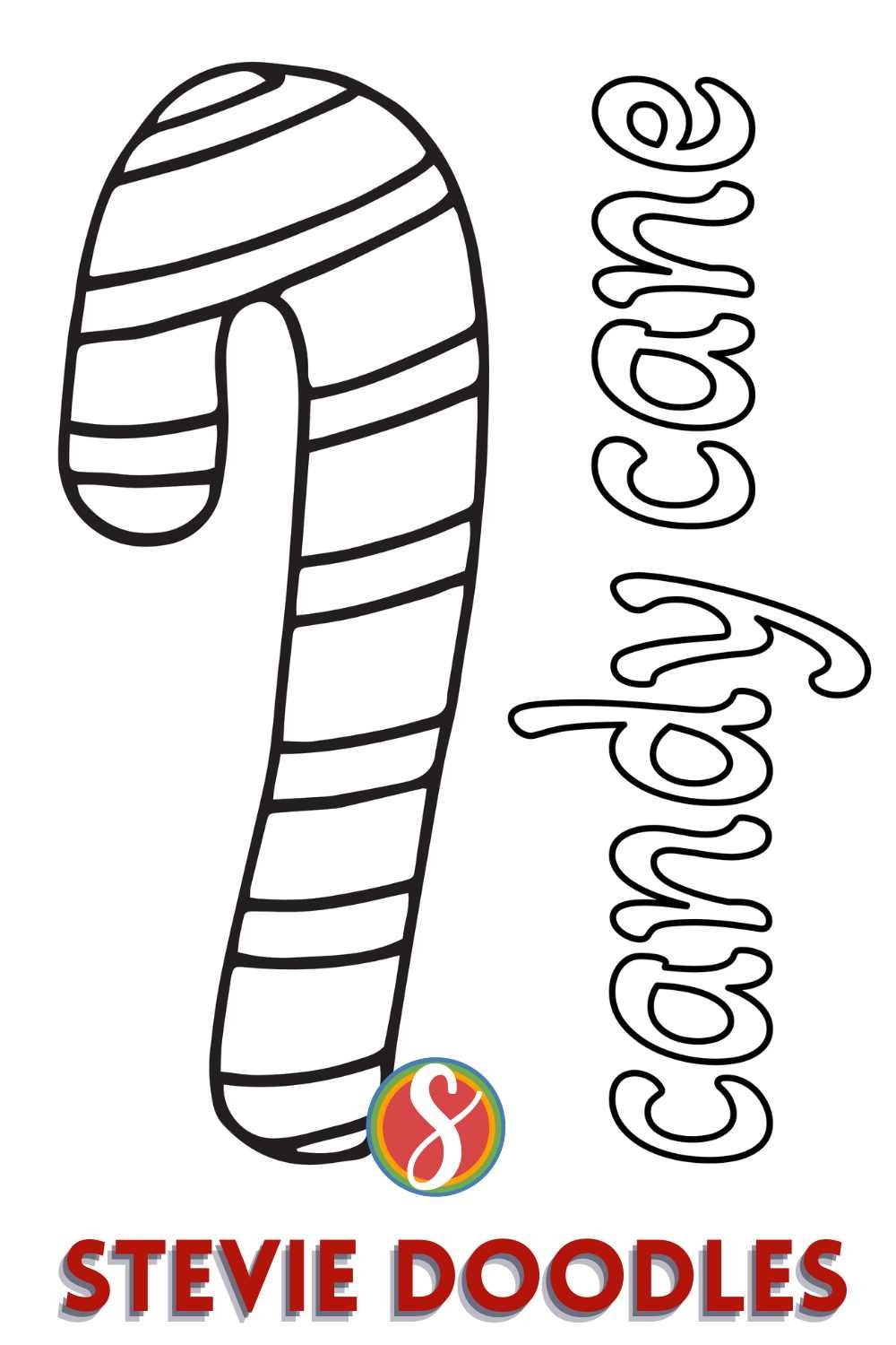 candy cane to color on the left, colorable words "candy cane" on the right