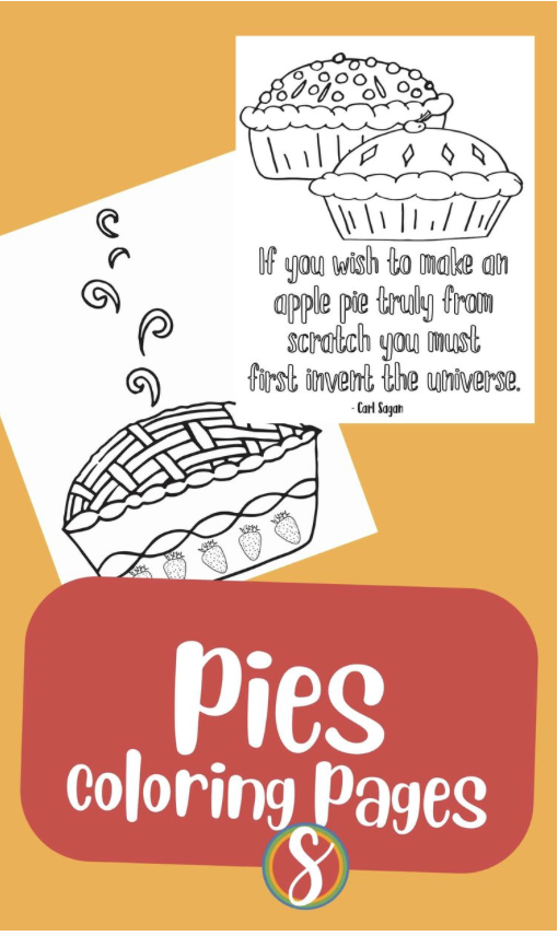 two pie coloring pages on an orange background