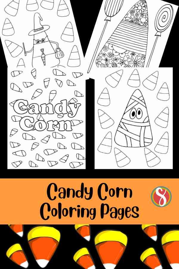 collage of candy corn coloring pages