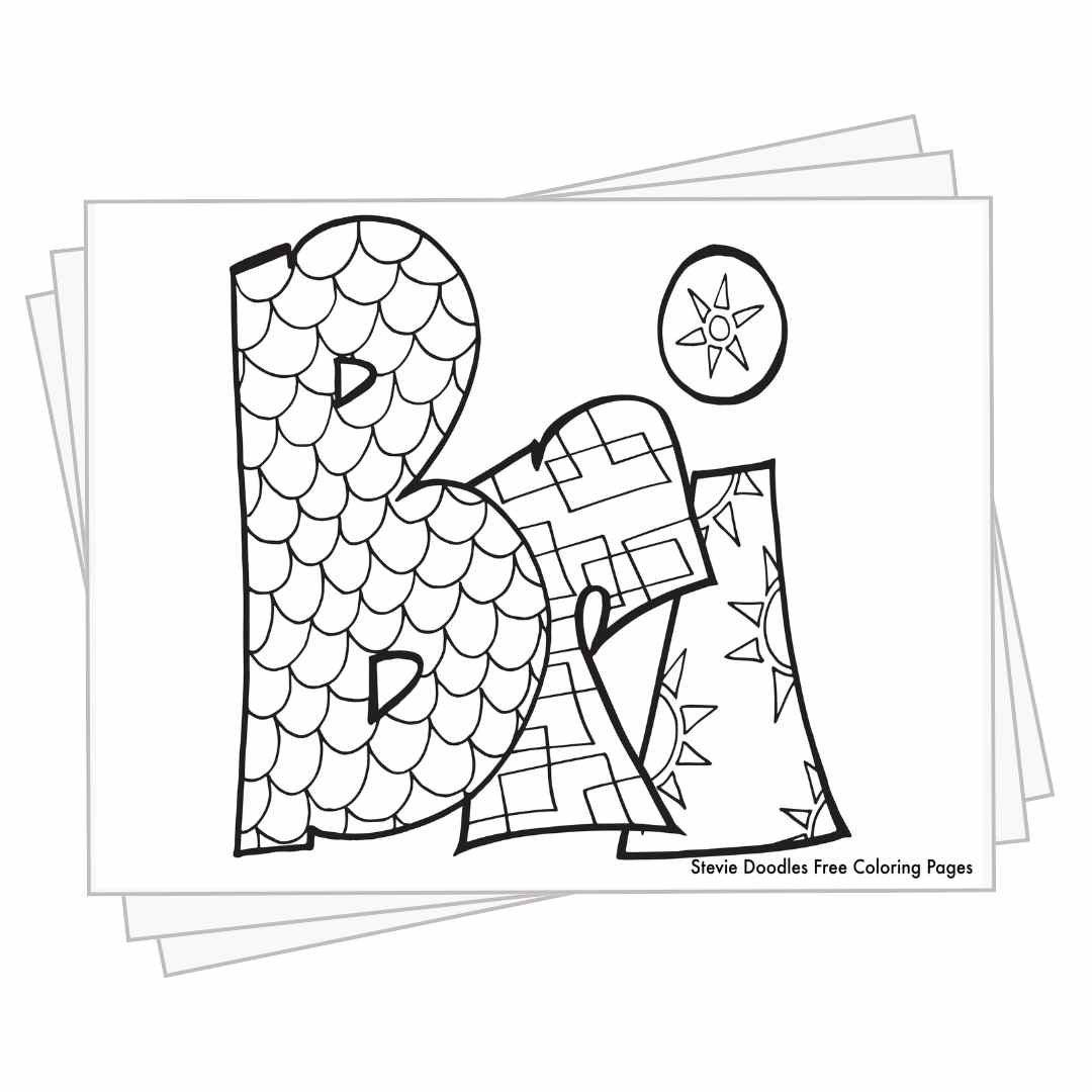 bubble letters "Bri" with doodles inside to color