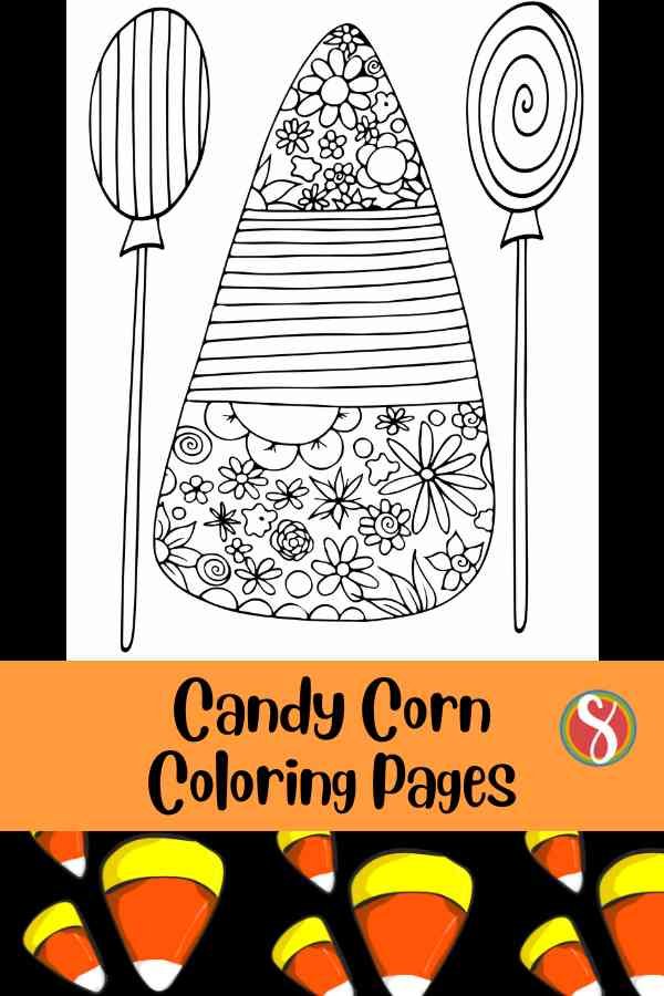a large candy corn outline full of flowers to color