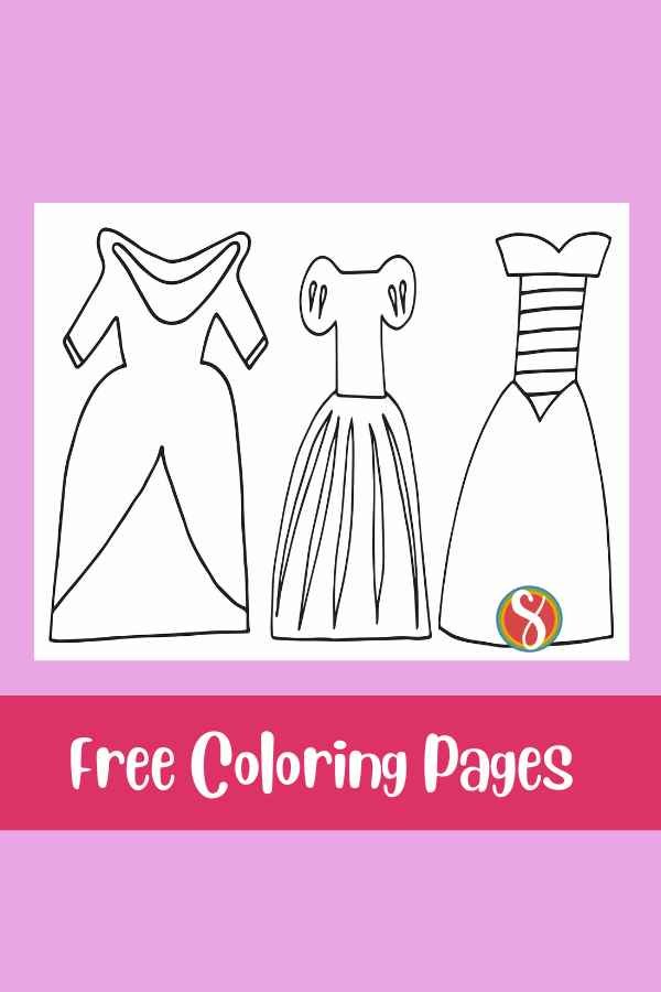 3 simple princess dresses to color