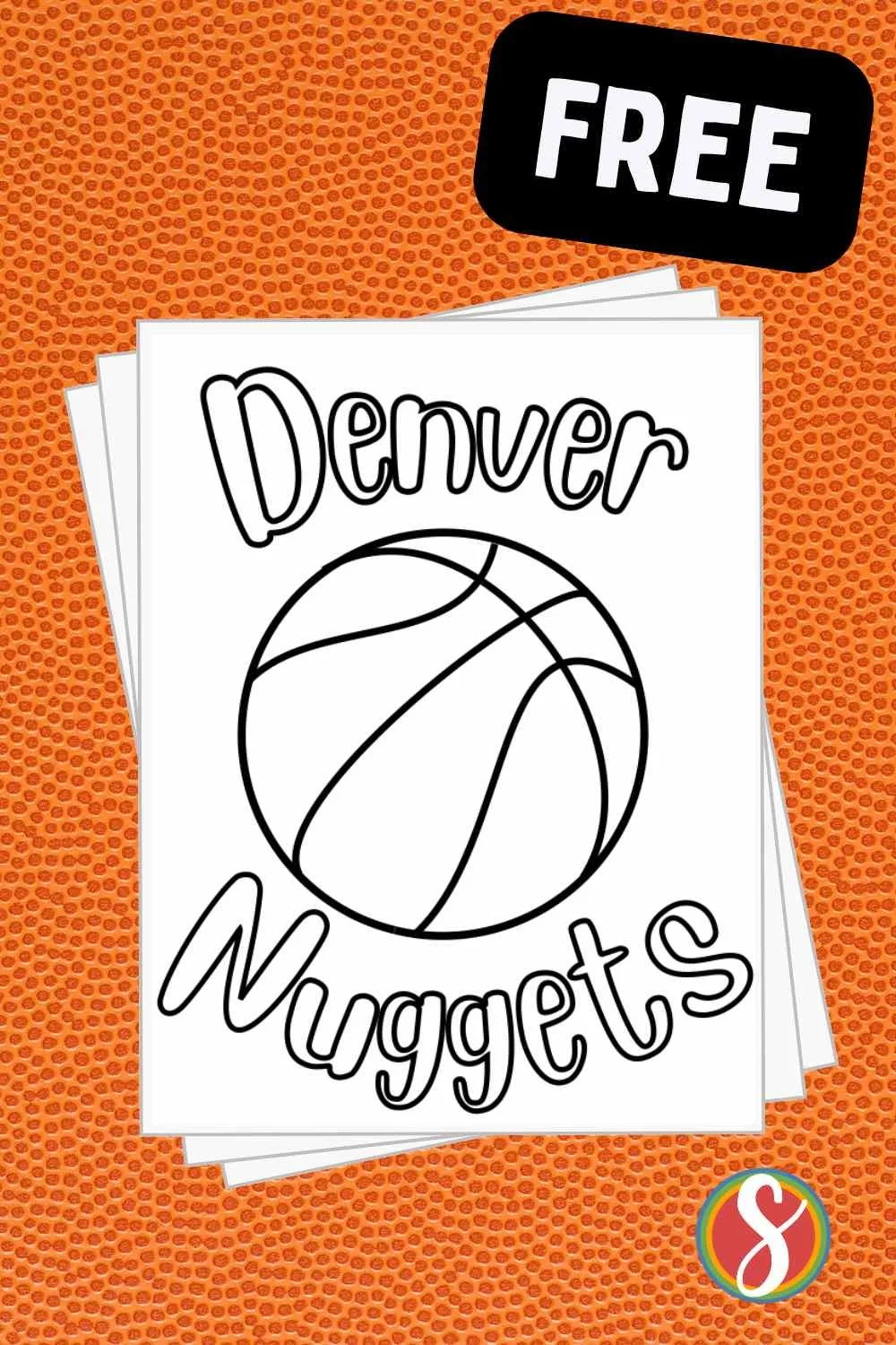 simple colorable basketball with colorable text "Denver Nuggets"
