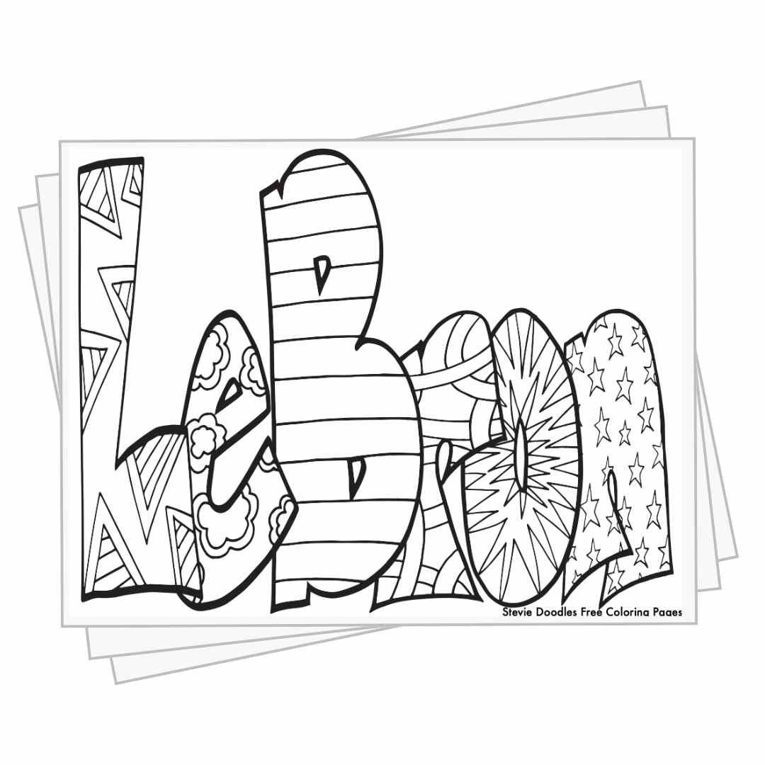 bubble letters "Lebron" with doodles inside to color