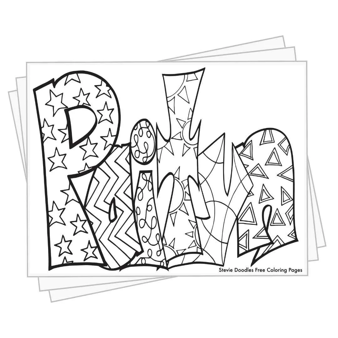 bubble letters "Paityn' with doodles inside to color
