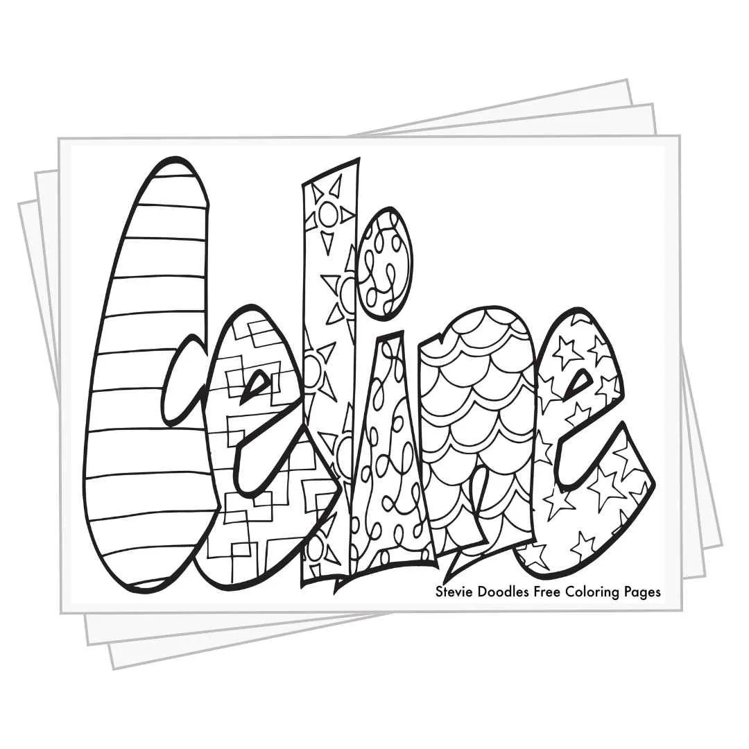 bubble letters "Celine' with doodles inside to color