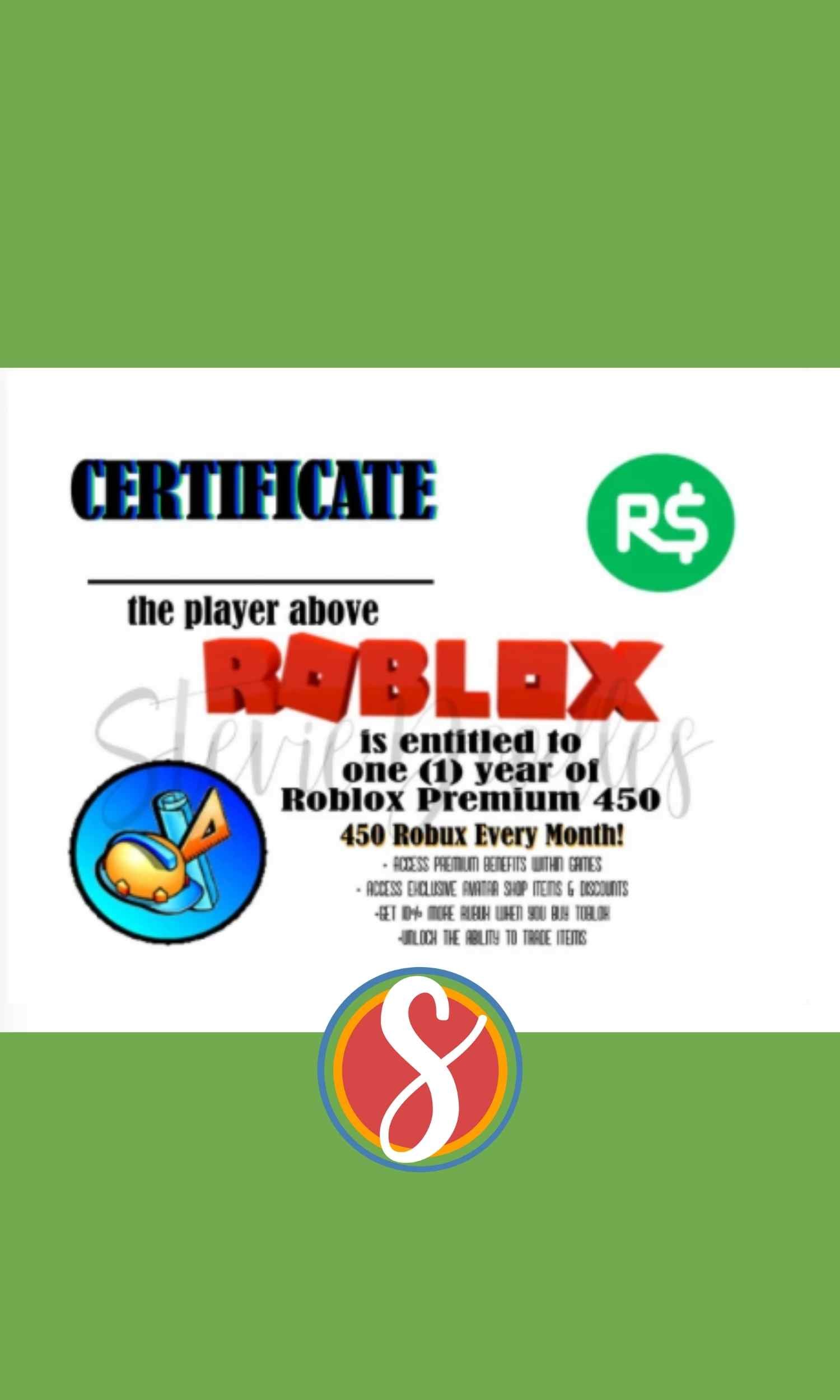 Certificate Only ROBUX NOT INCLUDED Roblox Premium Gift 