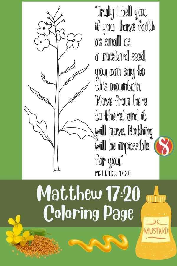 colorable mustard plant and colorable text of Matthew 17:20