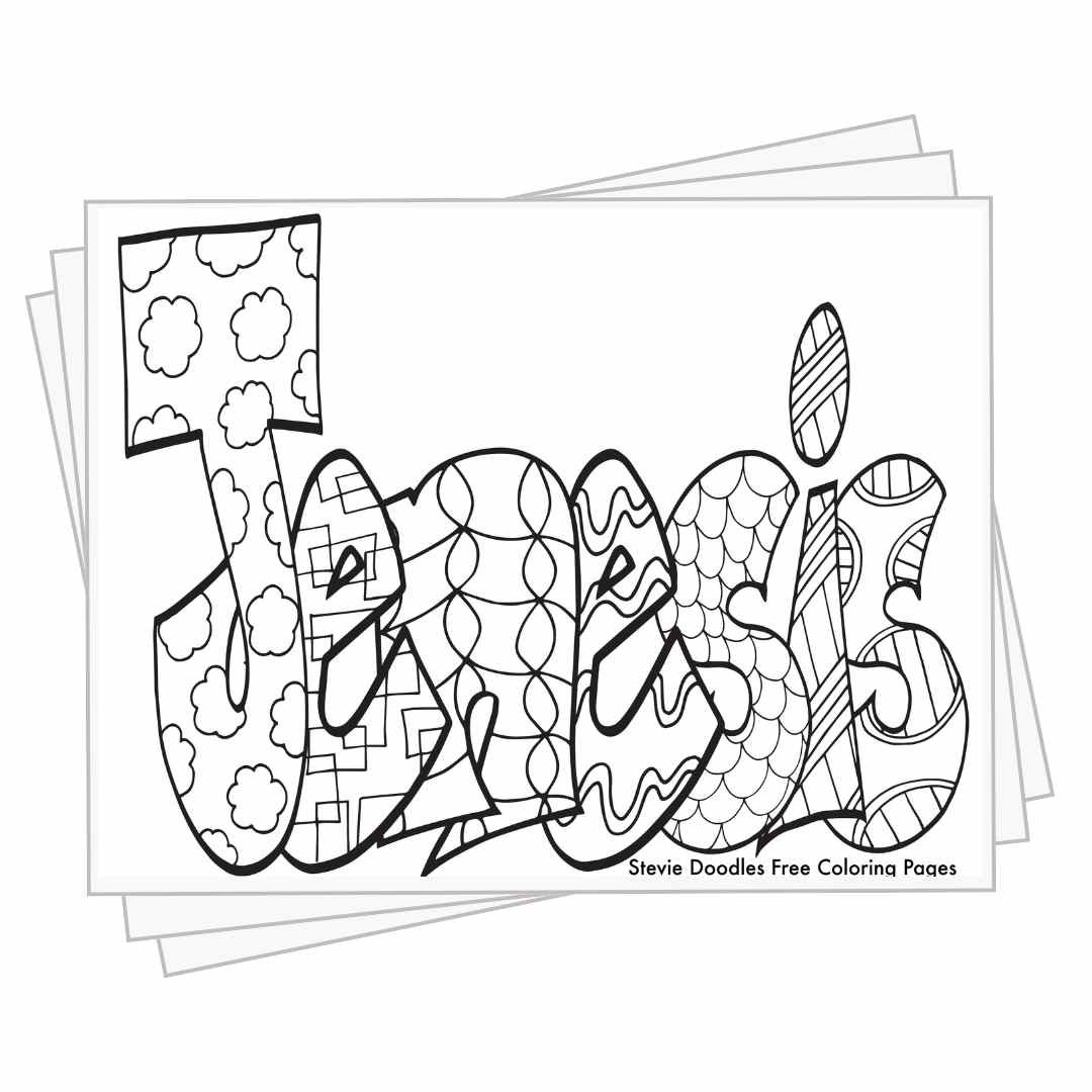 bubble letters "Jenesis" with doodles inside to color