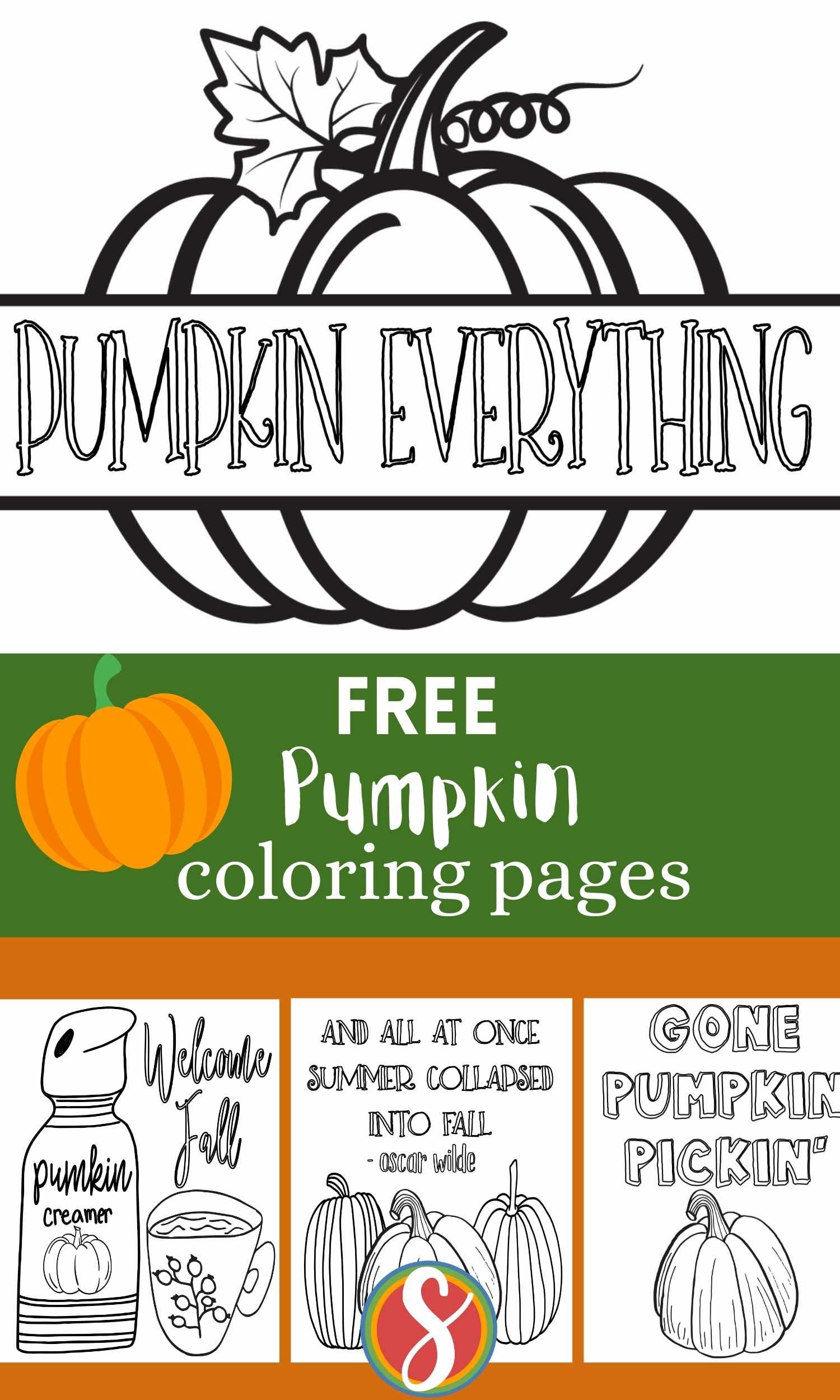 collage of pumpkin coloring pages
